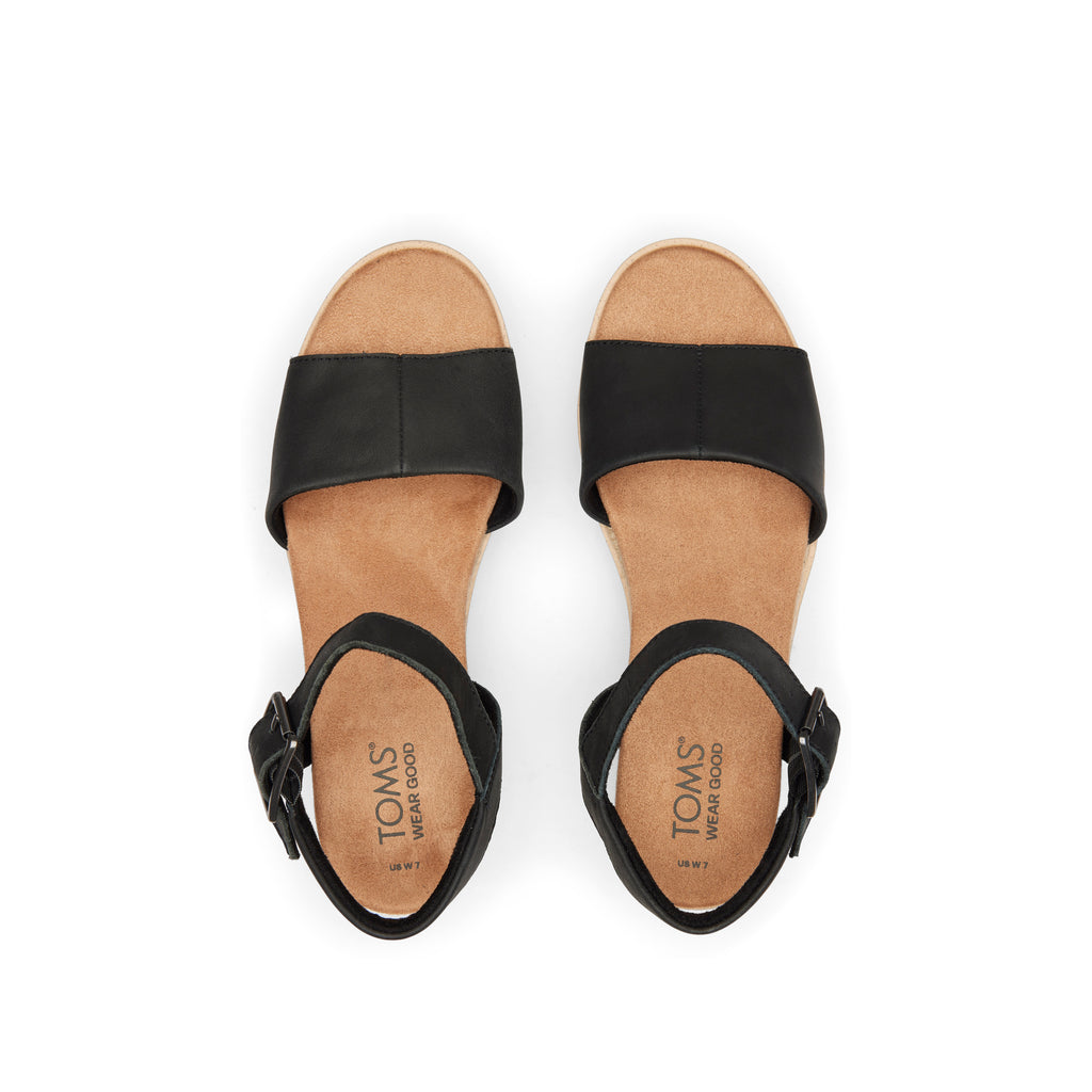 Diana Black Leather Wedge Sandal Top View