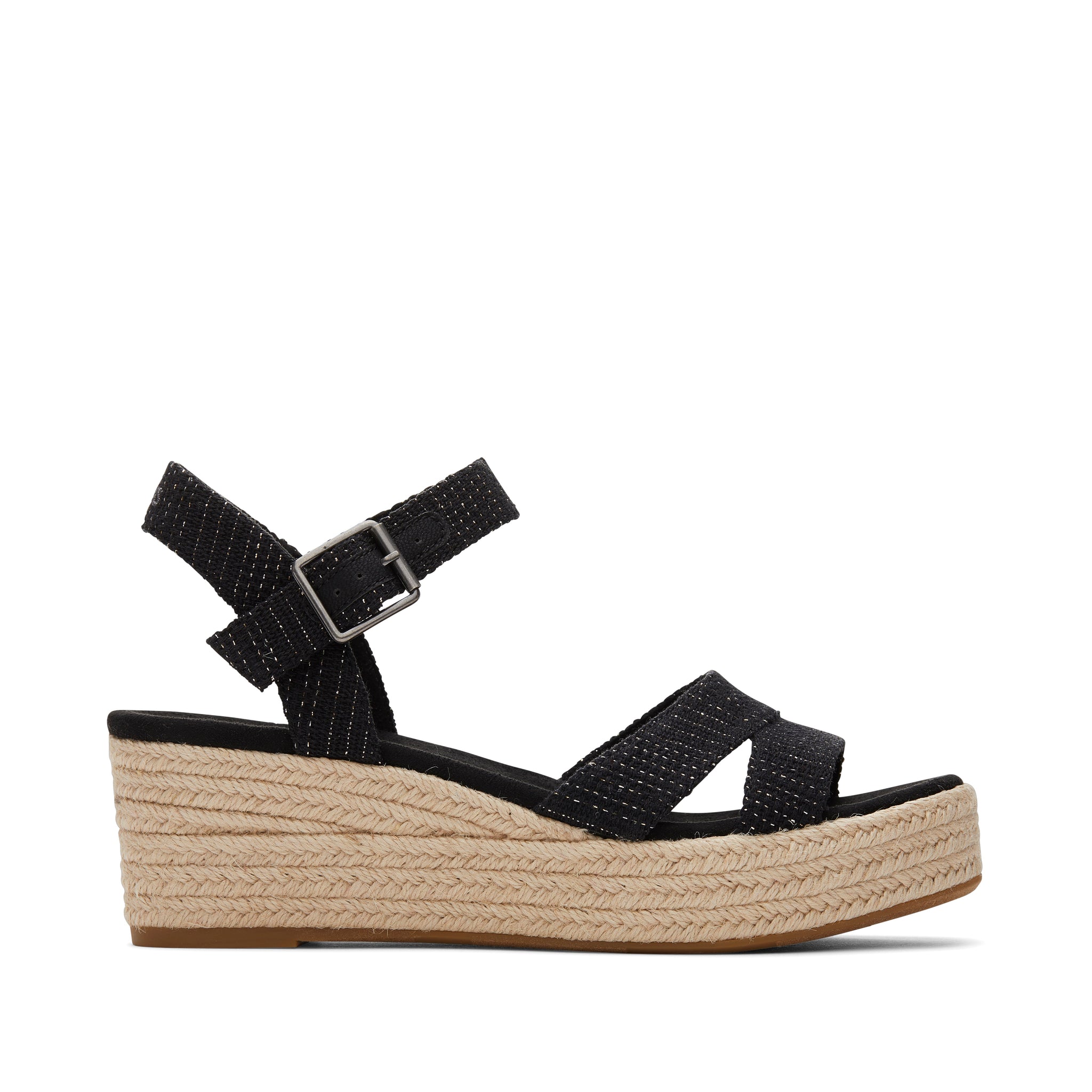 Audrey Black Metallic Wedge Sandal Side View