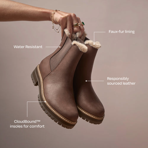 Botte Bennet - Fausse fourrure en cuir nubuck brun chêne résistant à l'eau