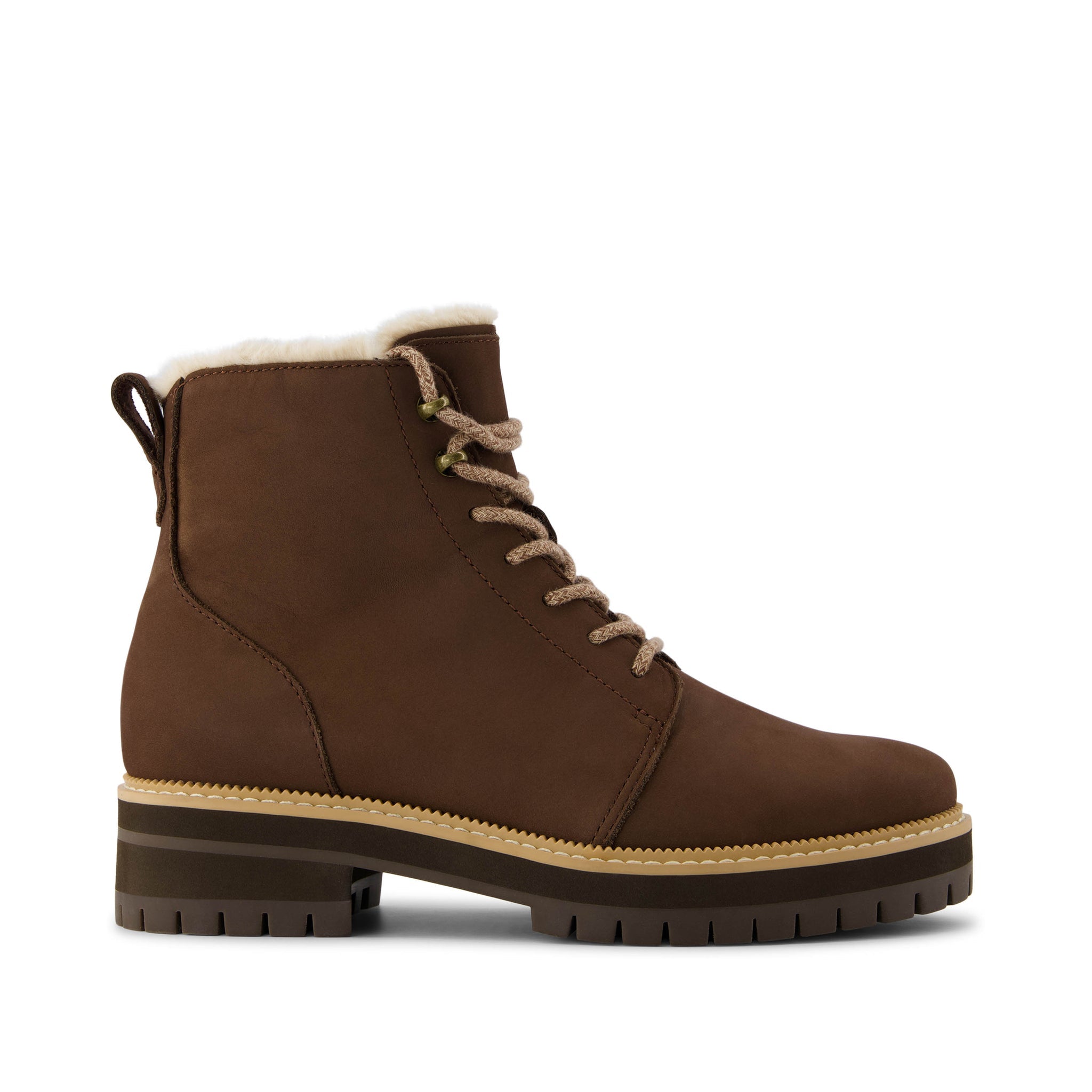 Wylder Boot - Water Resistant Oak Brown Nubuck Leather Faux Fur Side View