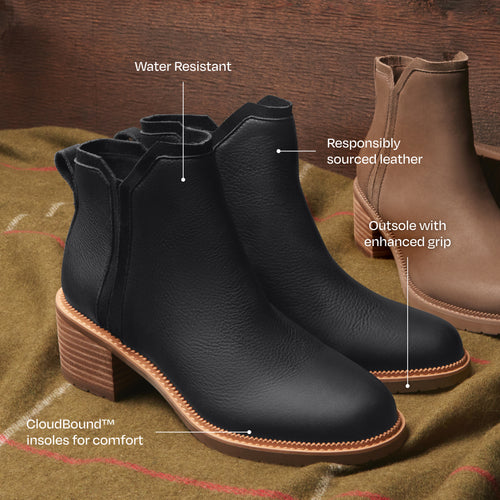 Botte à talons Hailey - Cuir Imperméable Noir