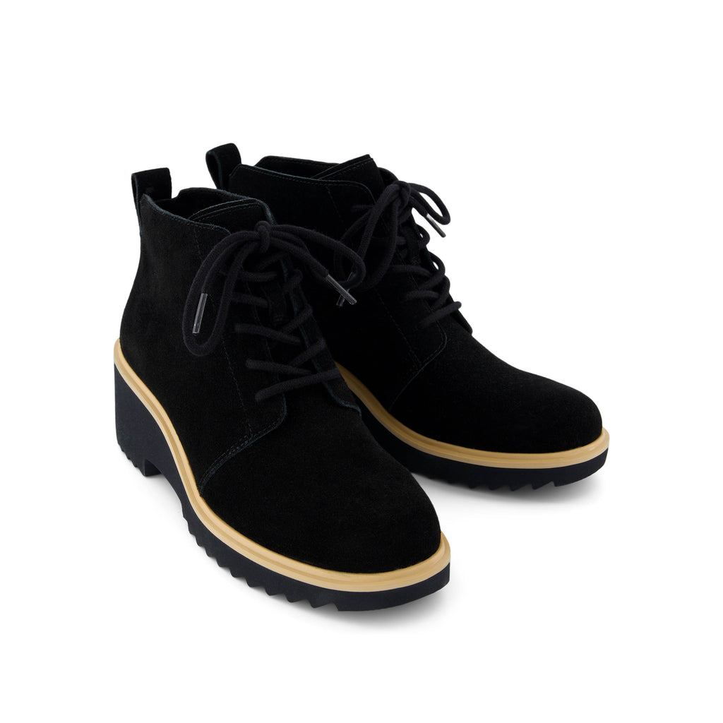 Maude Lace Up Black Suede Wedge Boot Front View