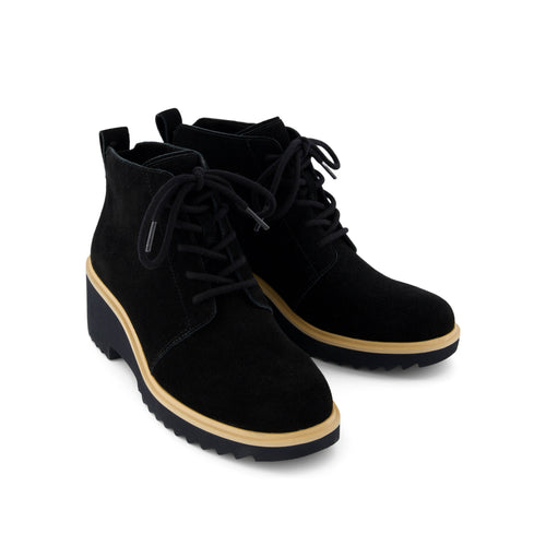 Maude Lace Up Black Suede Wedge Boot Front View