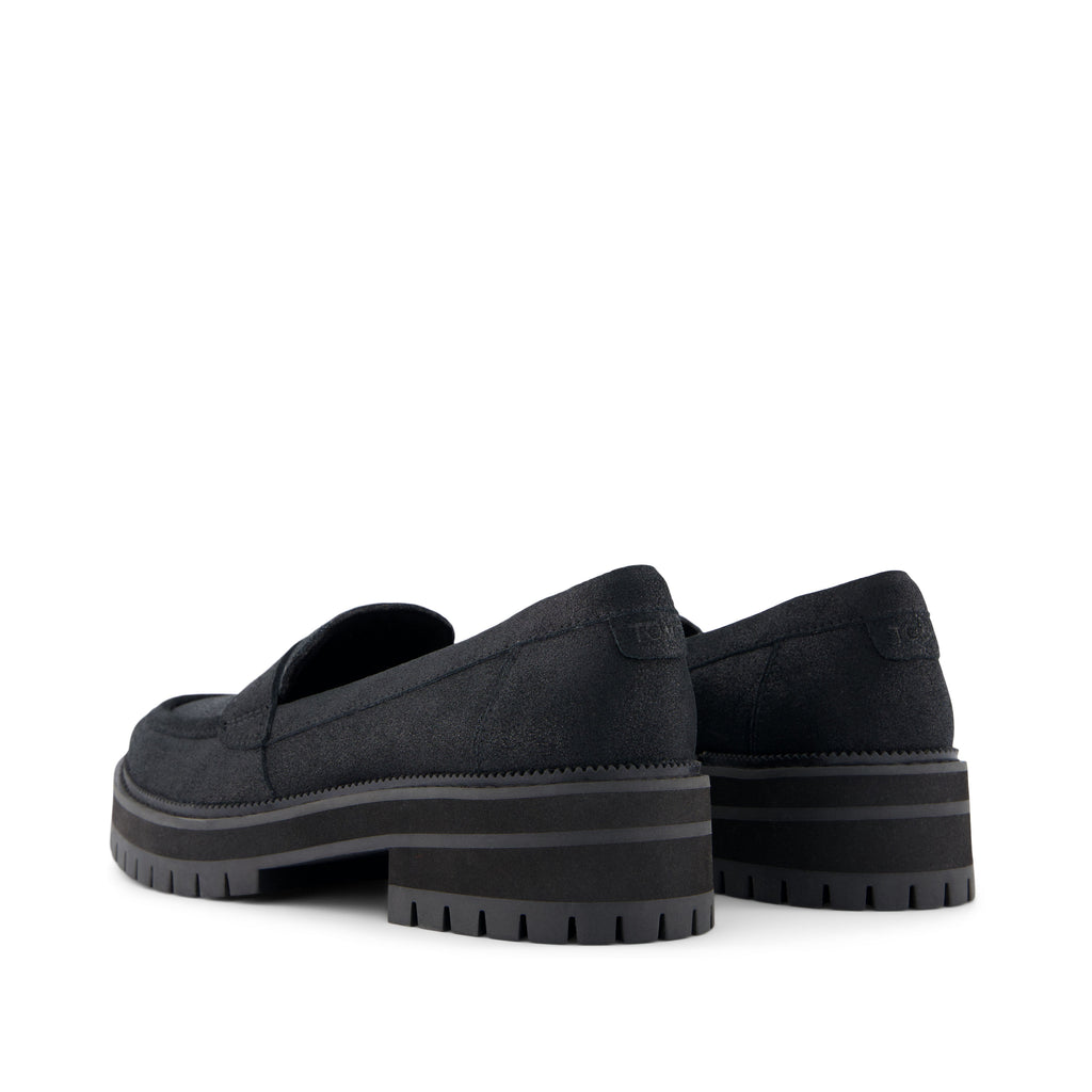 Cara Black Metallic Leather Loafer Back View