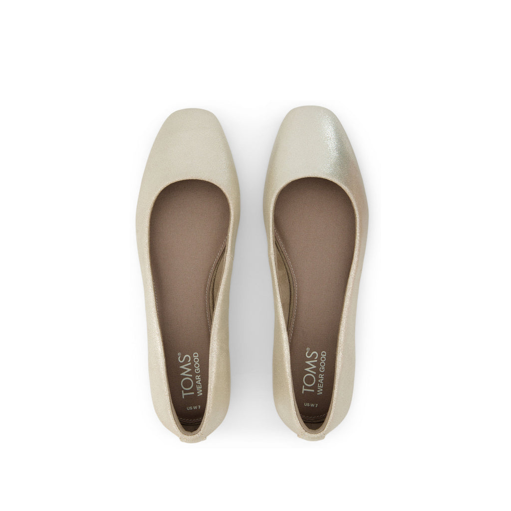 Briella Champagne Metallic Suede Flat Top View