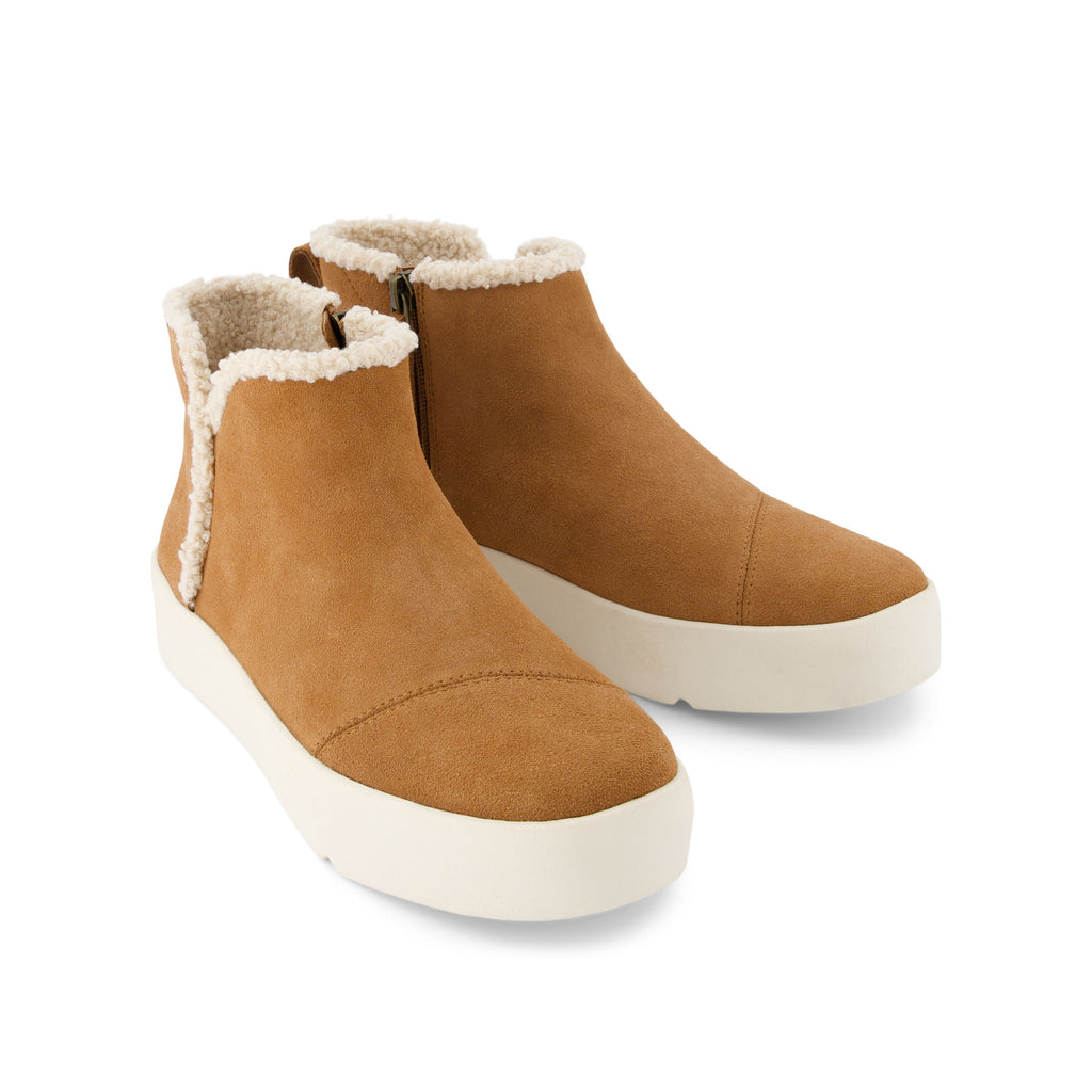Verona Mid Platform Sneaker - Brown Suede Faux Shearling Front View