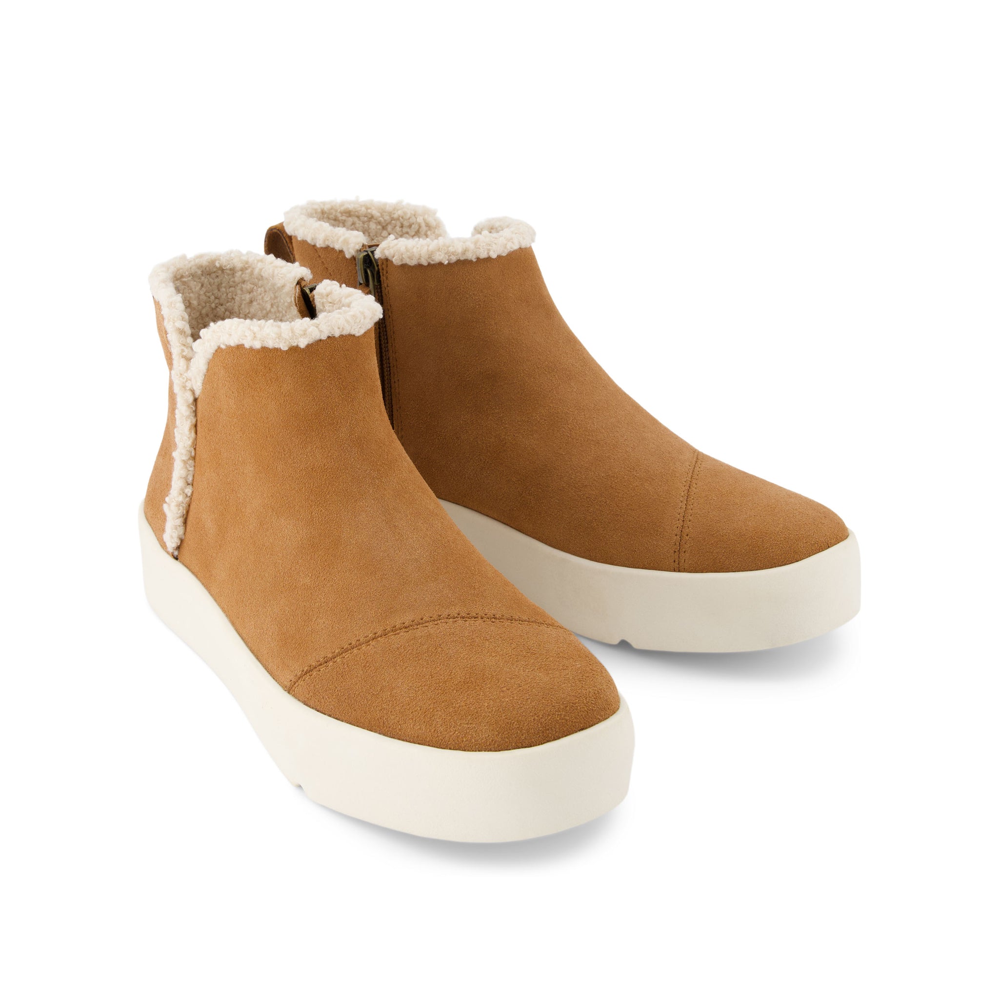 Verona Mid Platform Sneaker - Brown Suede Faux Shearling Front View