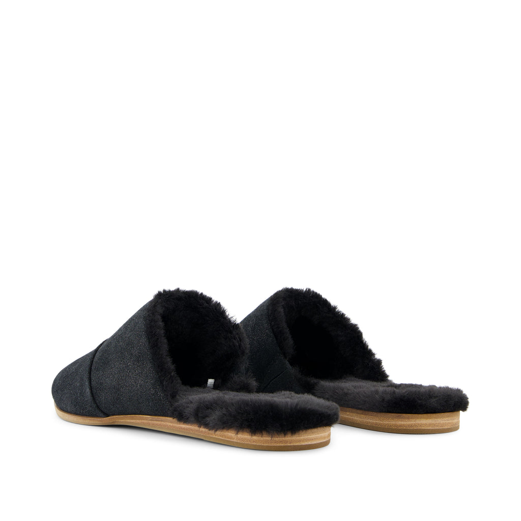 Jade Black Faux Fur Suede Flat Back View