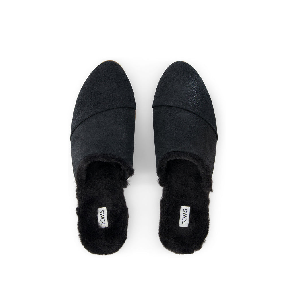 Jade Black Faux Fur Suede Flat Top View