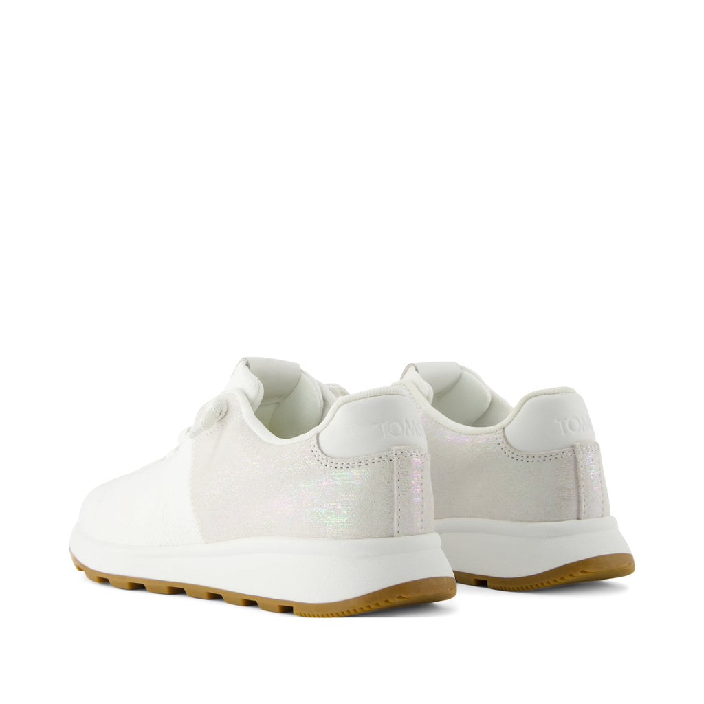 TRVL LITE Cabrillo Sneaker - Water Repellent White Textured Jacquard and Iridescent Suede Back View
