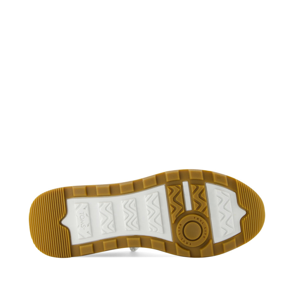 TRVL LITE Cabrillo Sneaker - Water Repellent White Textured Jacquard and Iridescent Suede Bottom Sole View