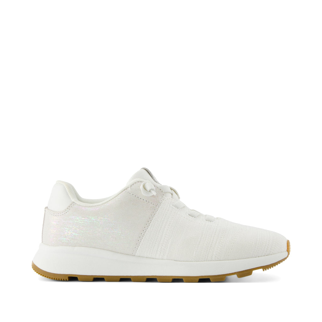 TRVL LITE Cabrillo Sneaker - Water Repellent White Textured Jacquard and Iridescent Suede Side View