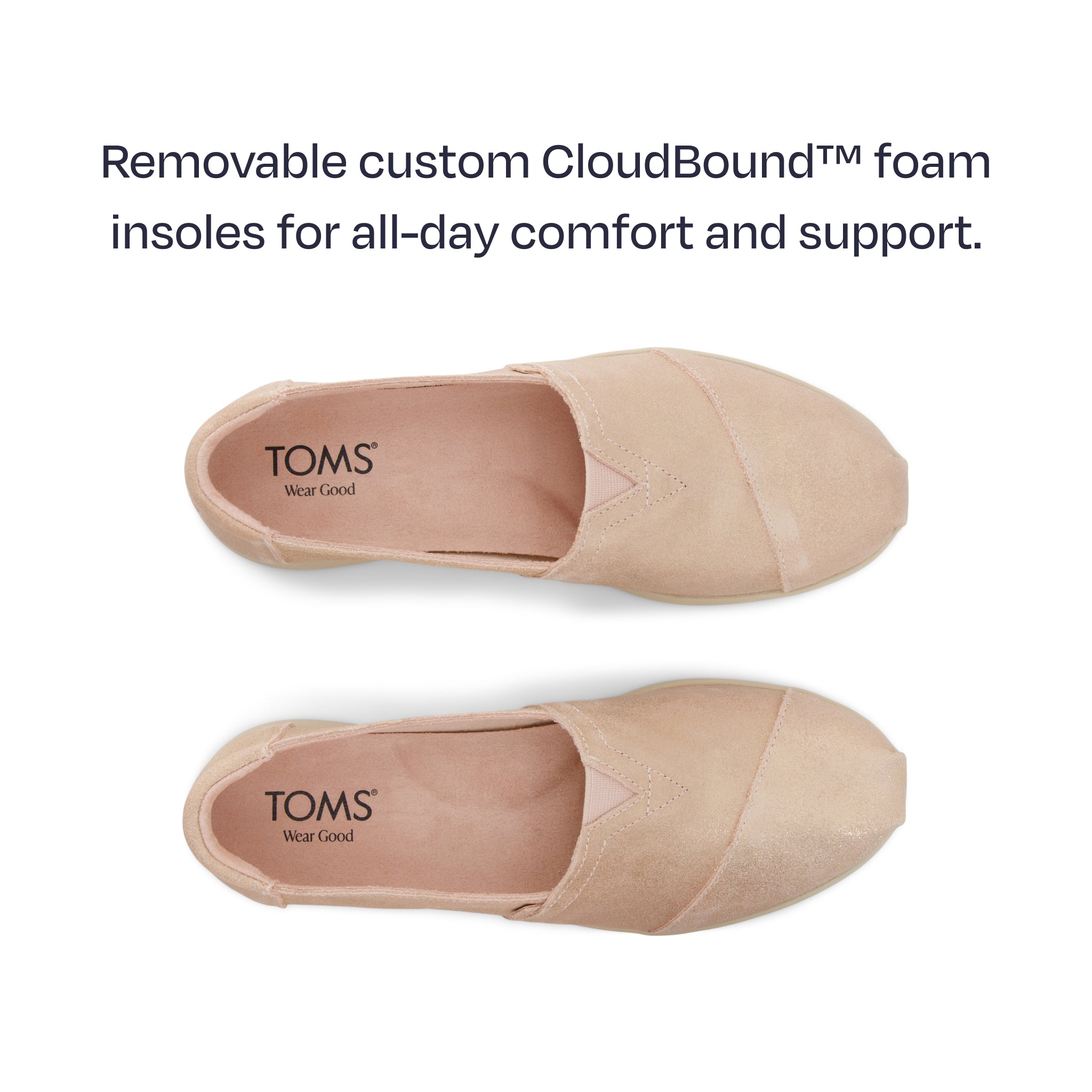 alpargata plus top down shot - featuring removable custom cloudbound foam insoles for all day comfort and support