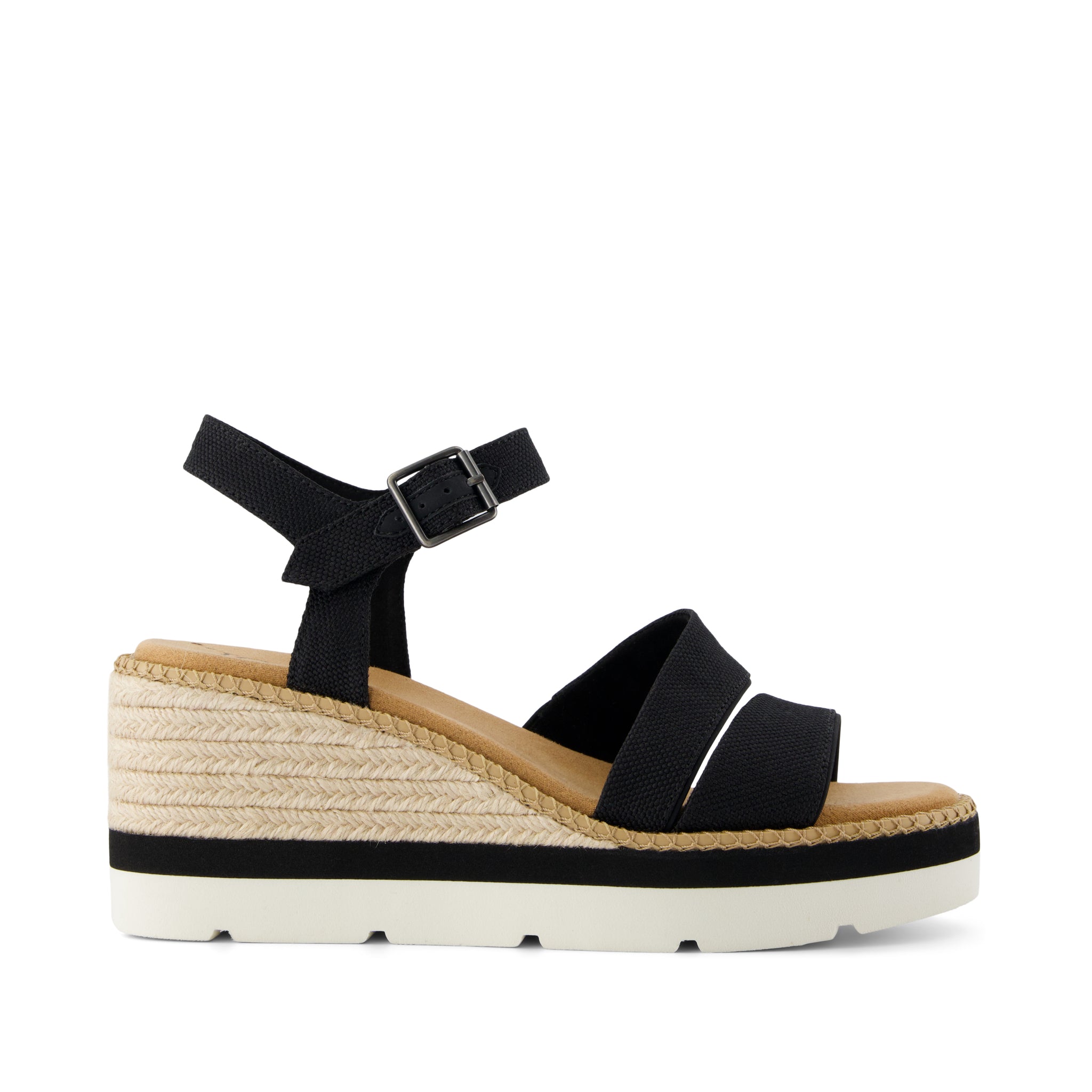 Darya Wedge Platform Sandal - Black Heavy Canvas Side View