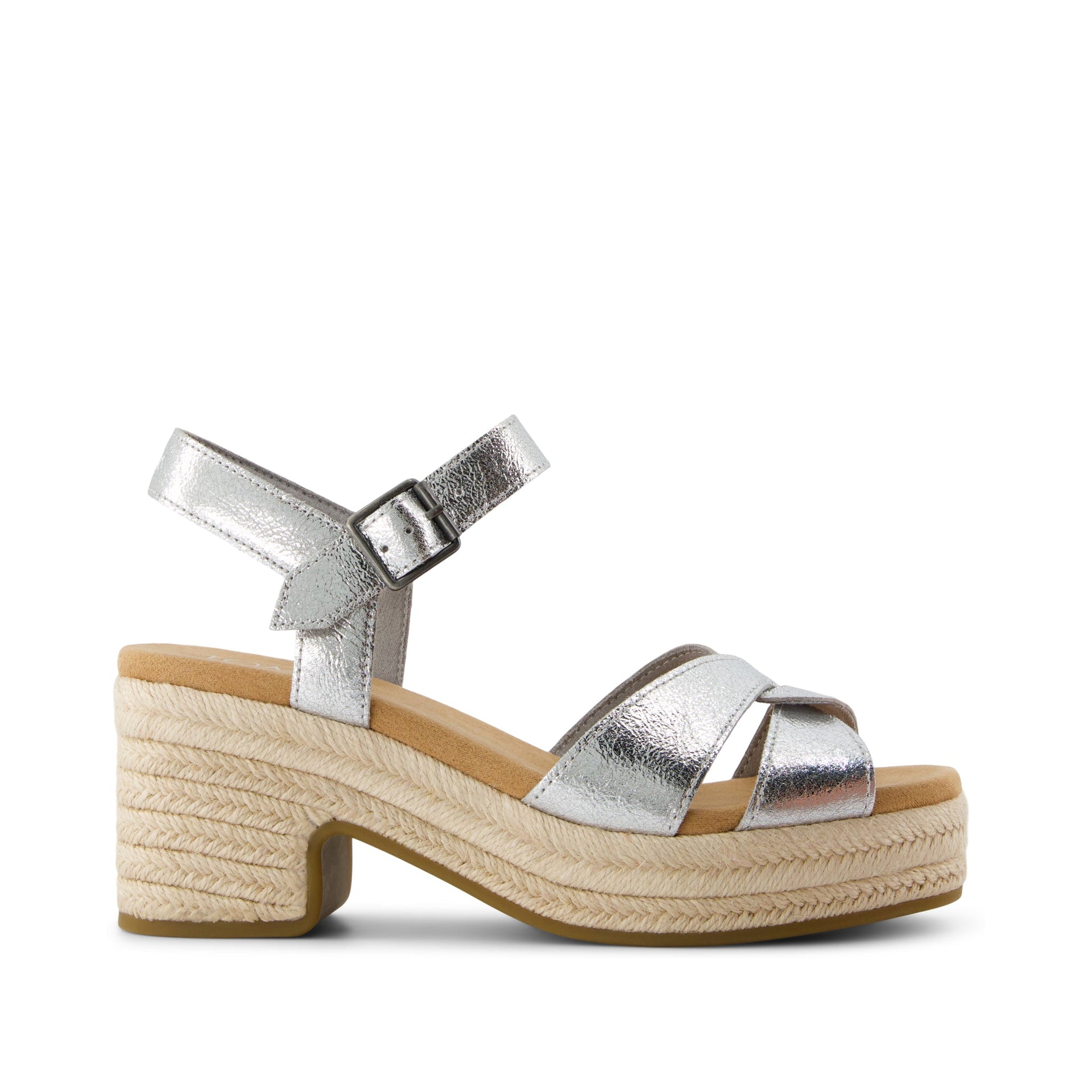 Isla Sandale mit Absatz - Silberne Crinkle Metallic Leder Pantolette