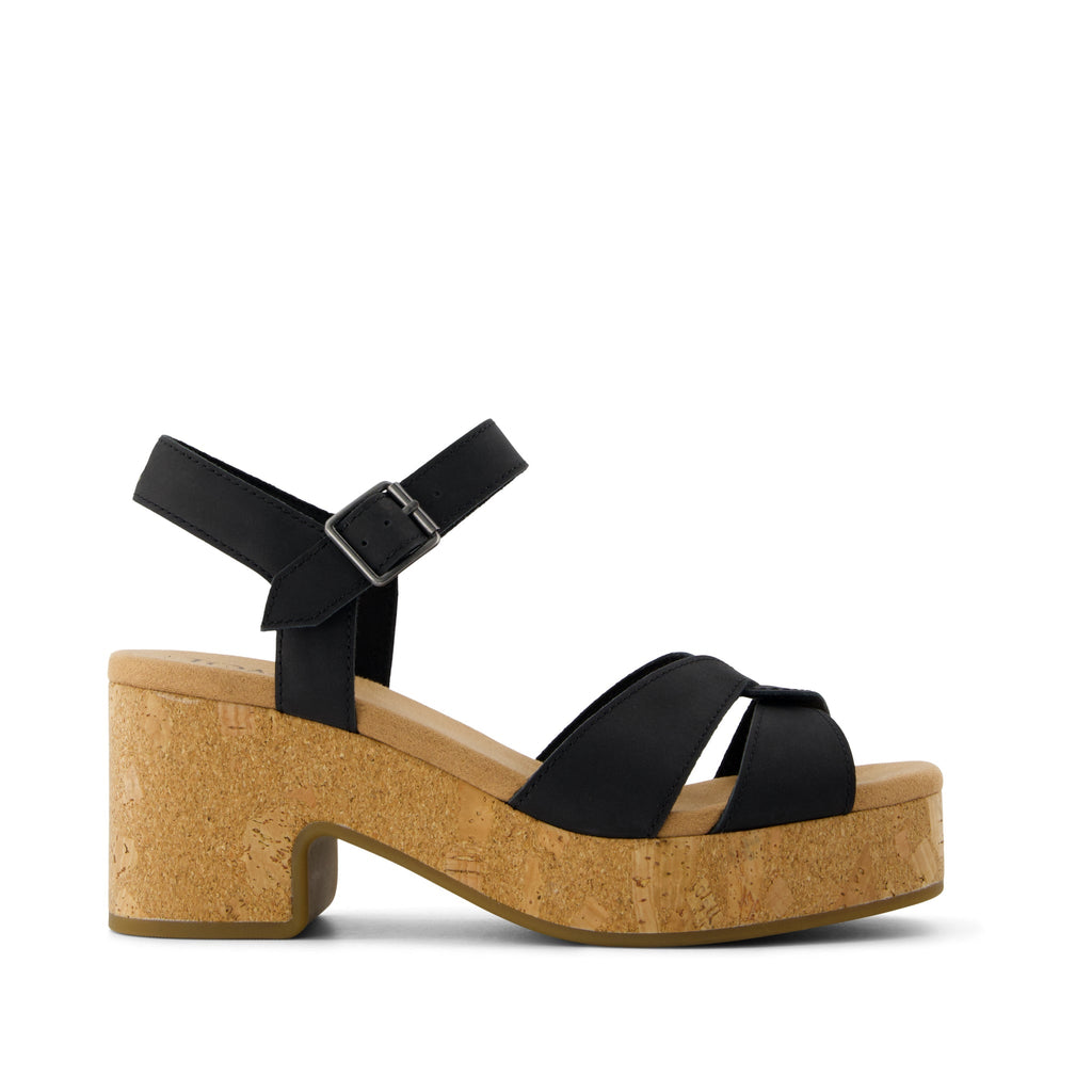 Isla Heeled Sandal - Black Leather Side View