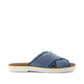 Mae Crossover Sandal - Dark Blue Sky Textured Denim with Fray
