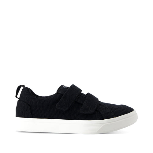 Cruz Double Strap Kids Sneaker - Black Heritage Canvas Side View