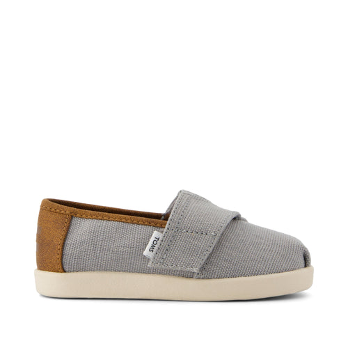 Alpargata Classic Toddler Shoe - Drizzle Grey Heritage Canvas and  PU Trim Side View