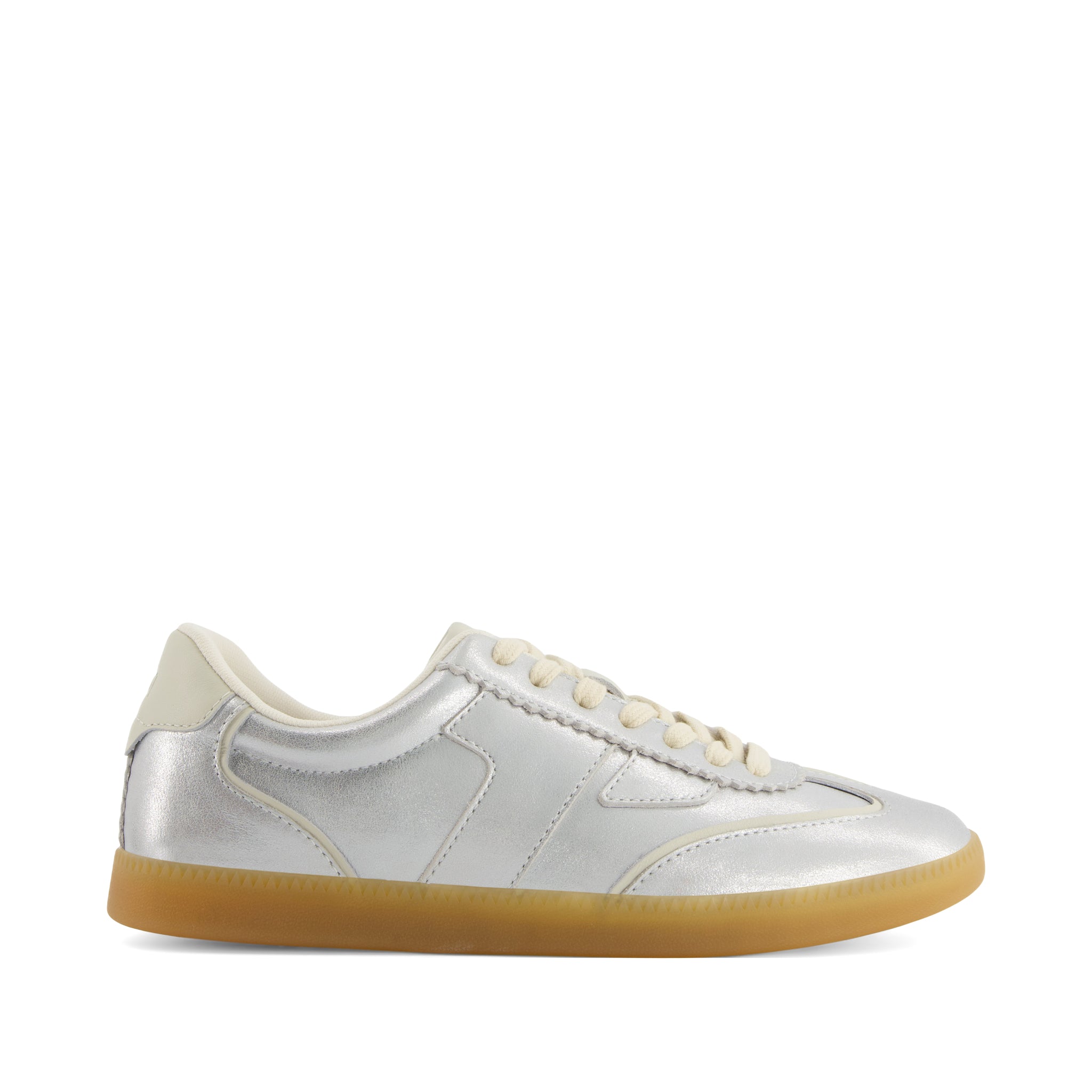 Collins Casual Lace-Up Sneaker - Silver Metallic Leather Side View