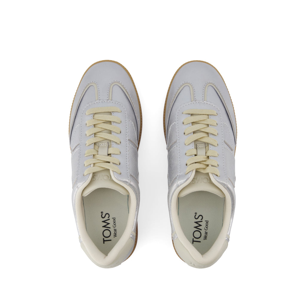 Collins Casual Lace-Up Sneaker - Silver Metallic Leather Top View