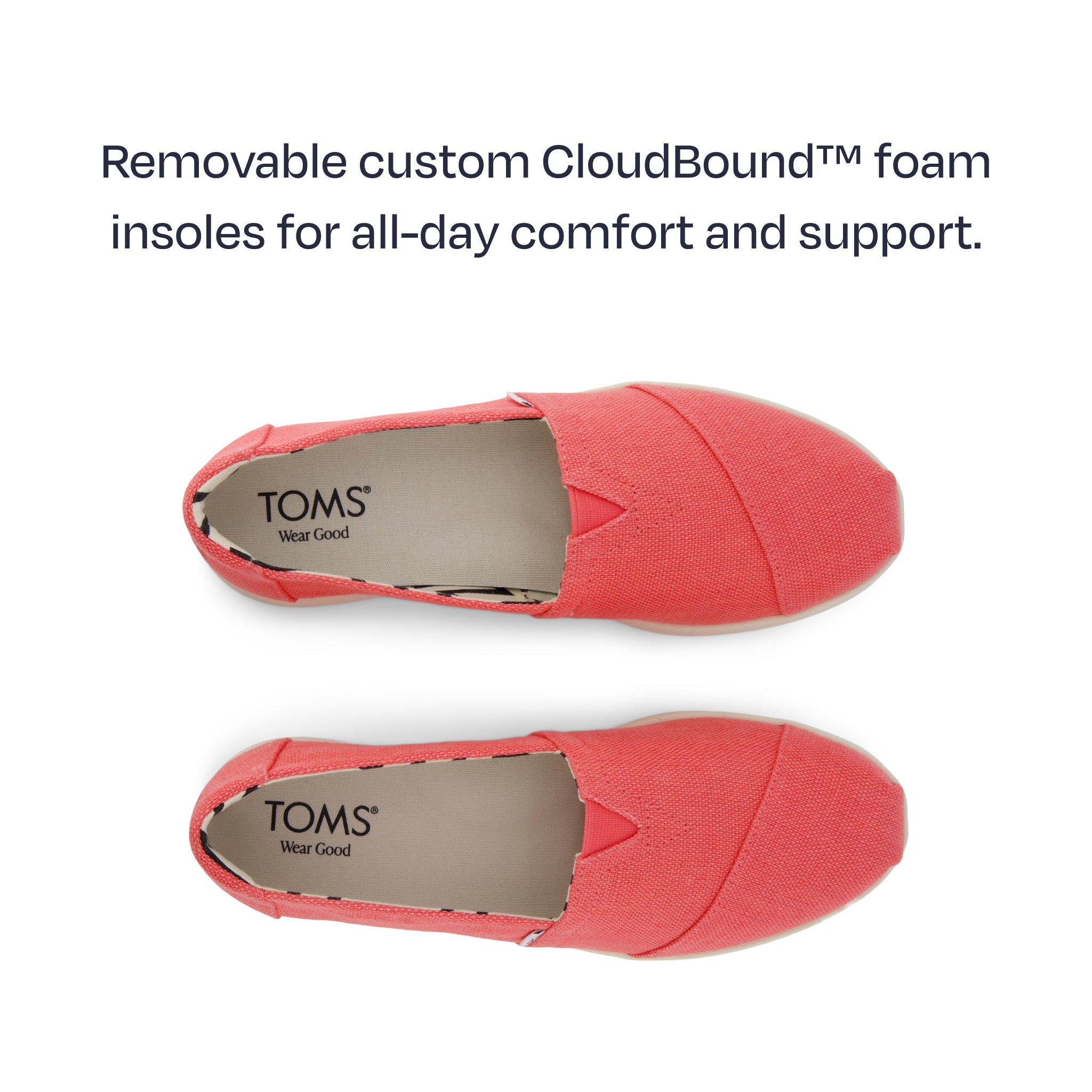 alpargata plus top down shot - featuring removable custom cloudbound foam insoles for all day comfort and support