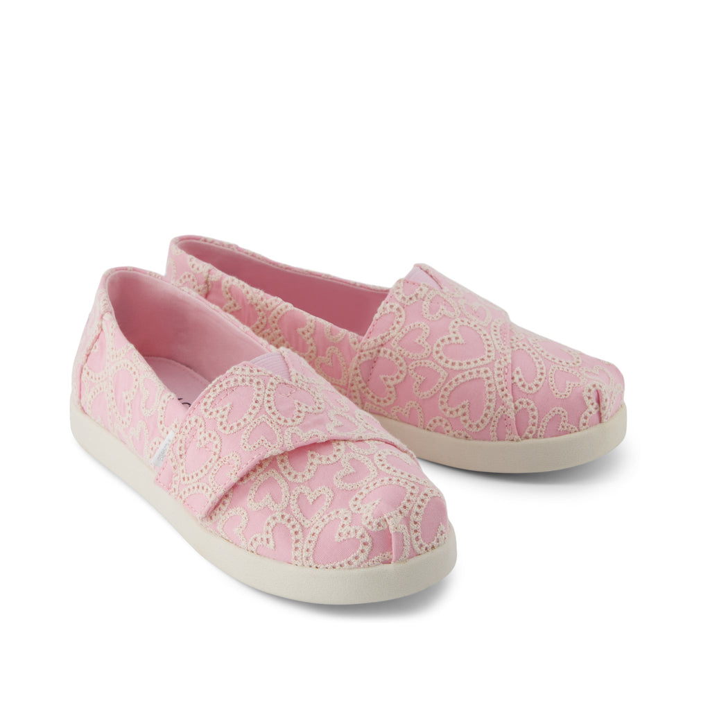 Alpargata Classic Kids Shoe - Barely Pink Hearts Eyelet Lace Front View