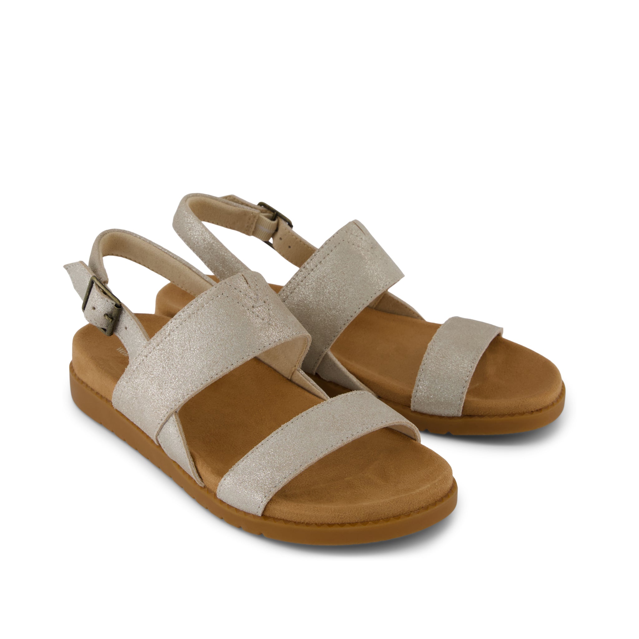 Marin Sandal - Champagne Metallic Suede Front View