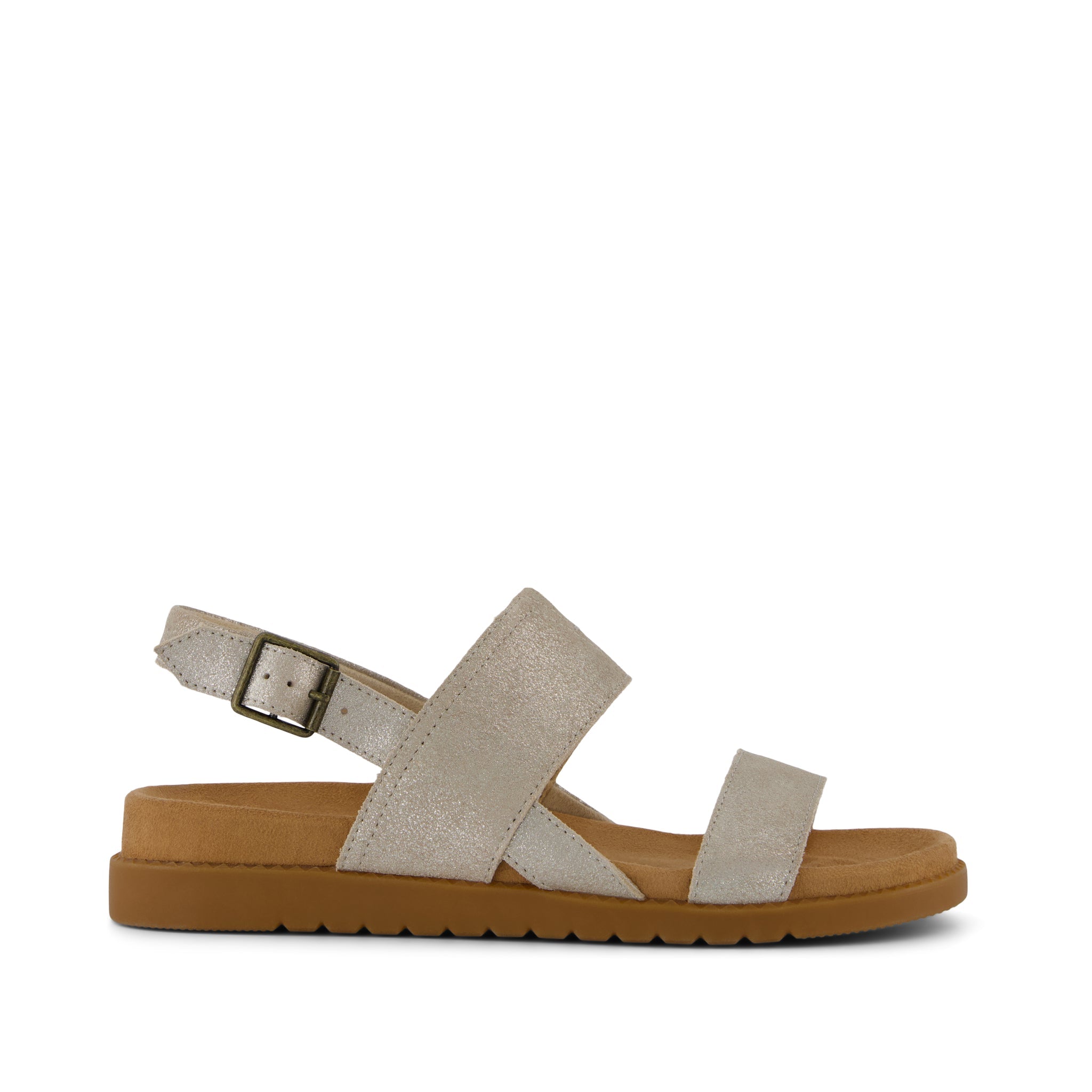 Marin Sandal - Champagne Metallic Suede Side View