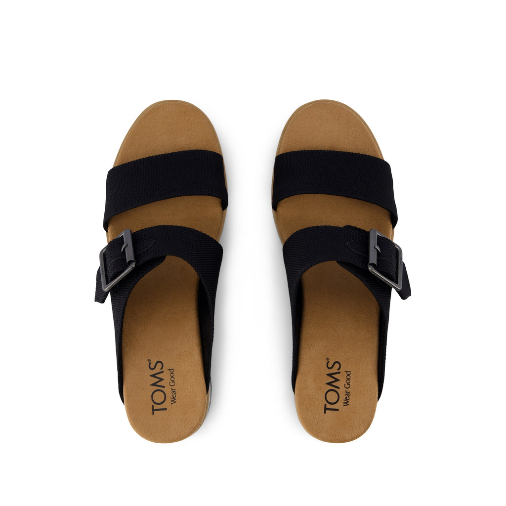 Diana Mule Buckle Wedge Sandal - Black Heavy Canvas Top View
