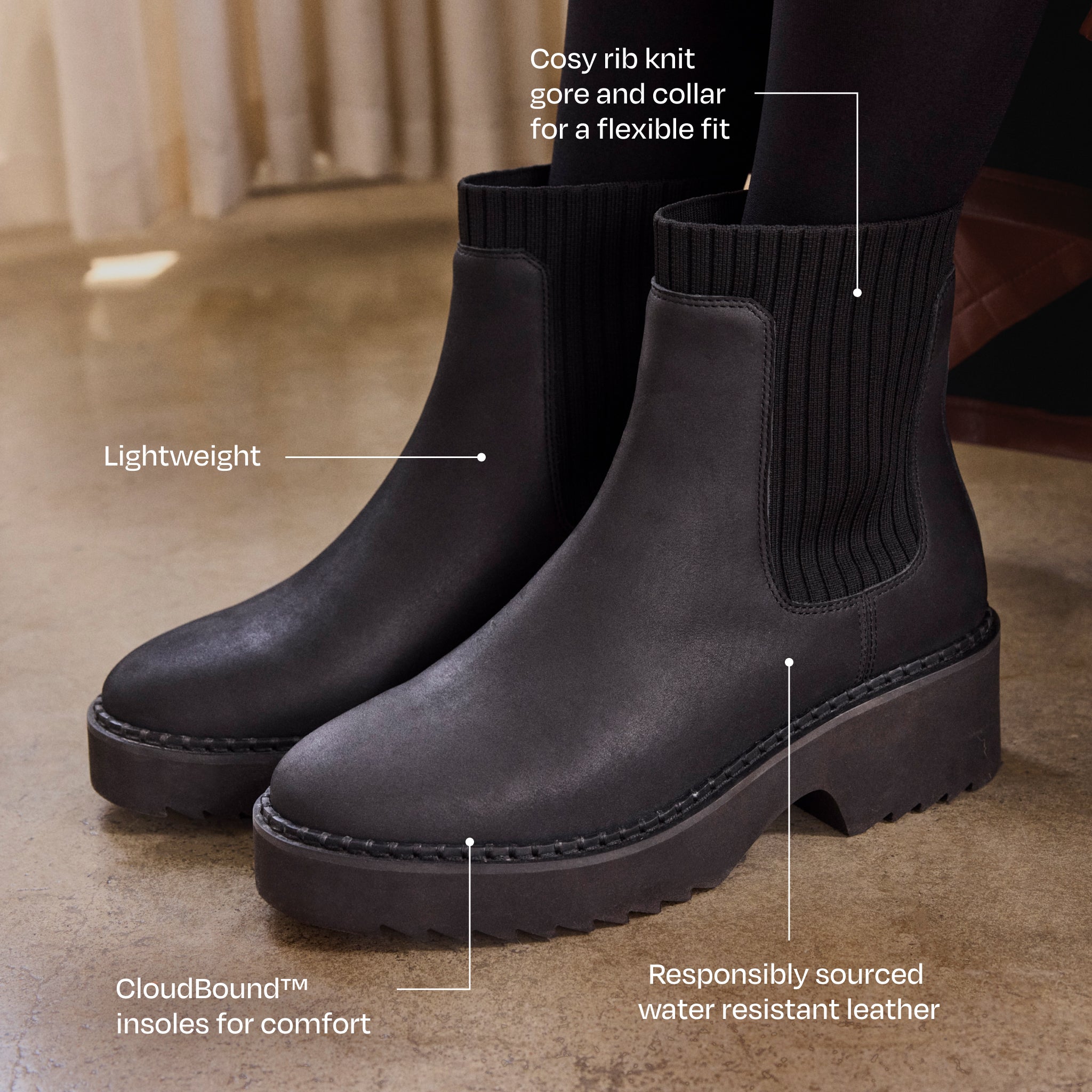 Bottes Millie - Cuir nubuck noir imperméable