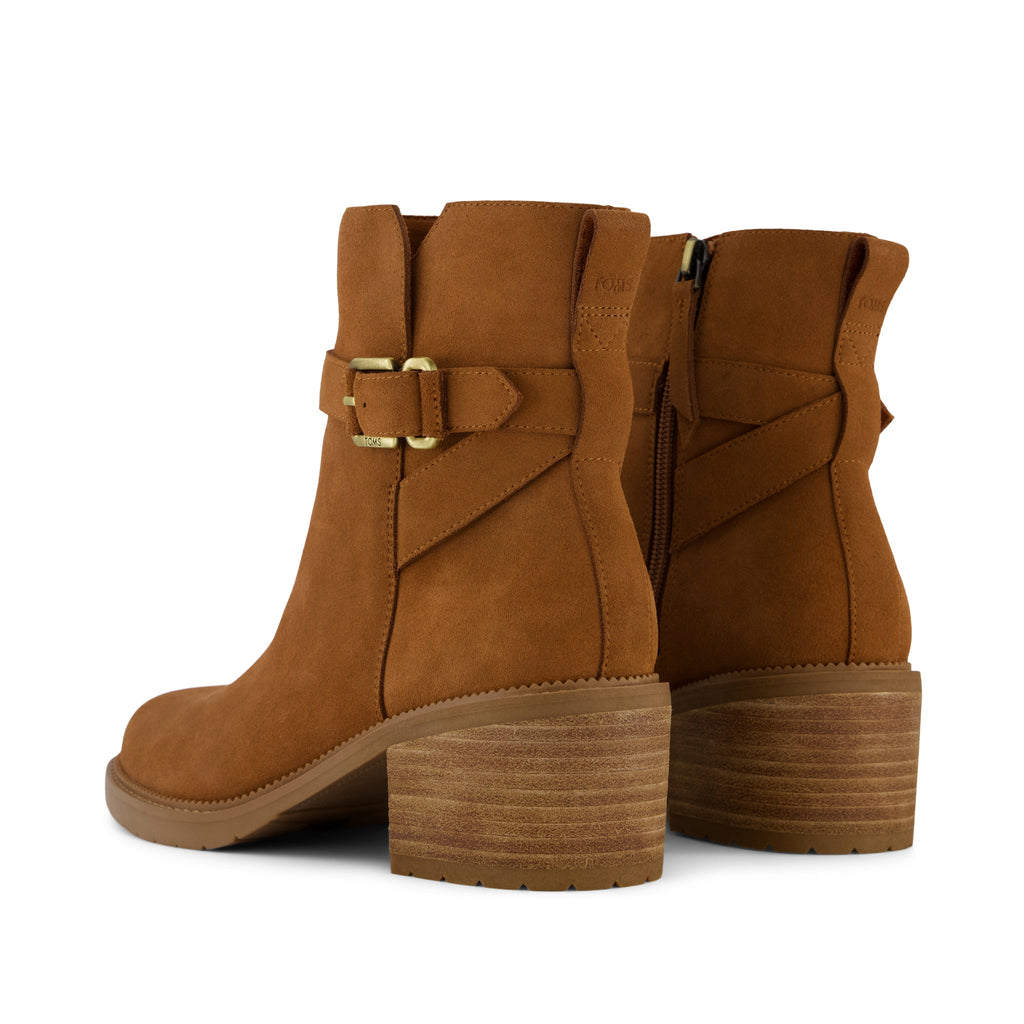 Hailey Buckle Boot - Water Resistant Amber Brown Suede Back View