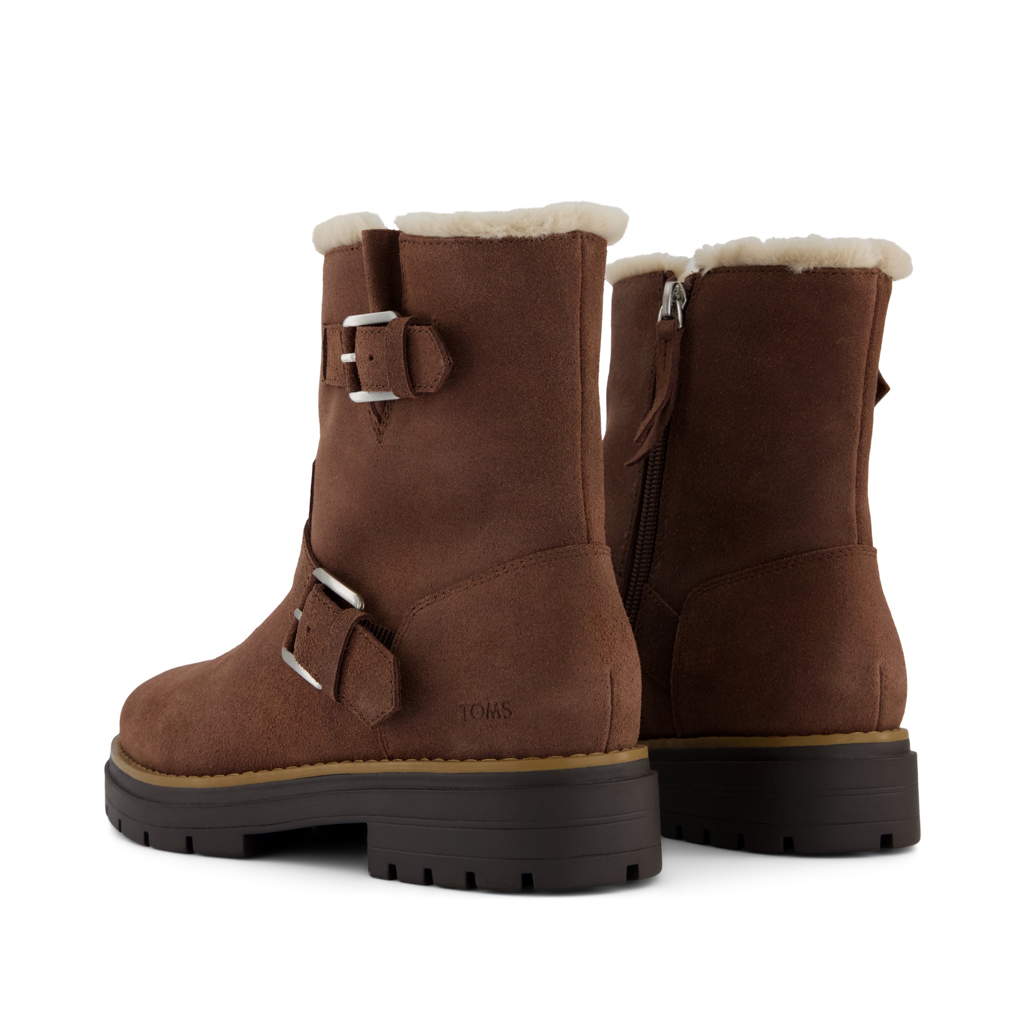Ionie Moto Boot - Oak Brown Waxy Suede Faux Fur Lined Back View