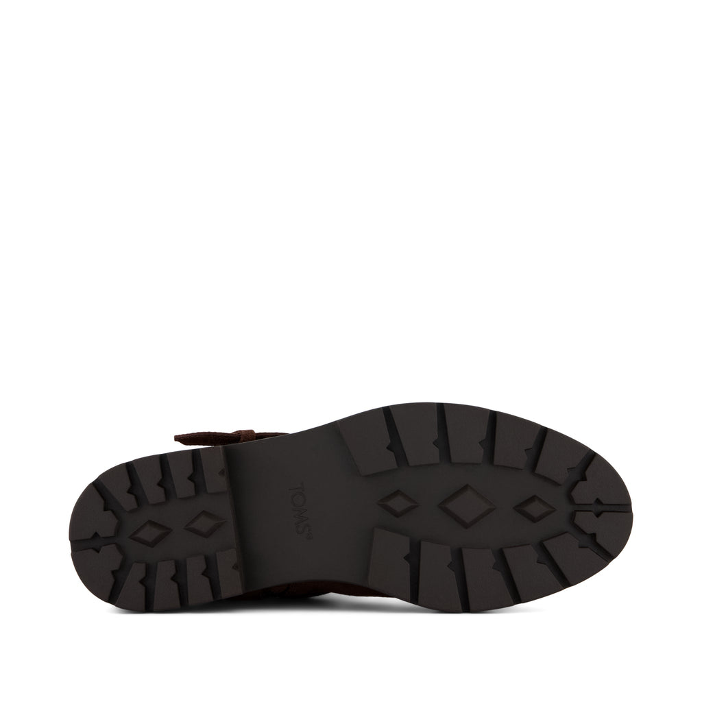 Ionie Moto Boot - Oak Brown Waxy Suede Faux Fur Lined Bottom Sole View