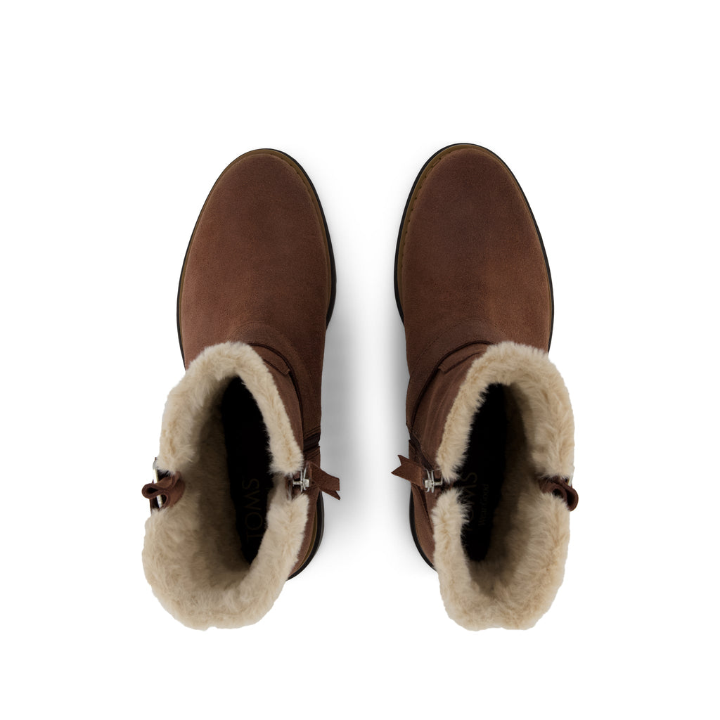 Ionie Moto Boot - Oak Brown Waxy Suede Faux Fur Lined Top View
