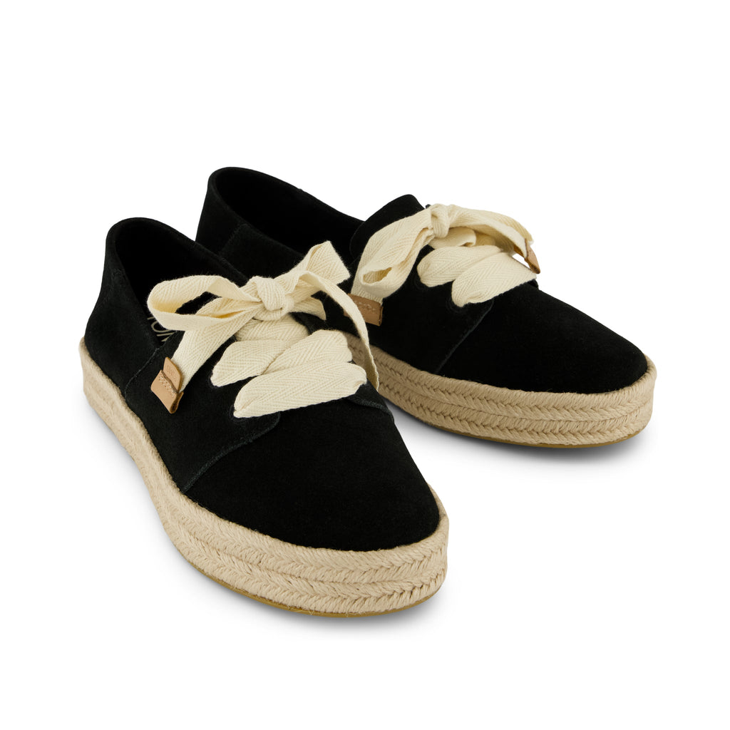 Carolina Lace-Up Espadrille - Black Suede Front View