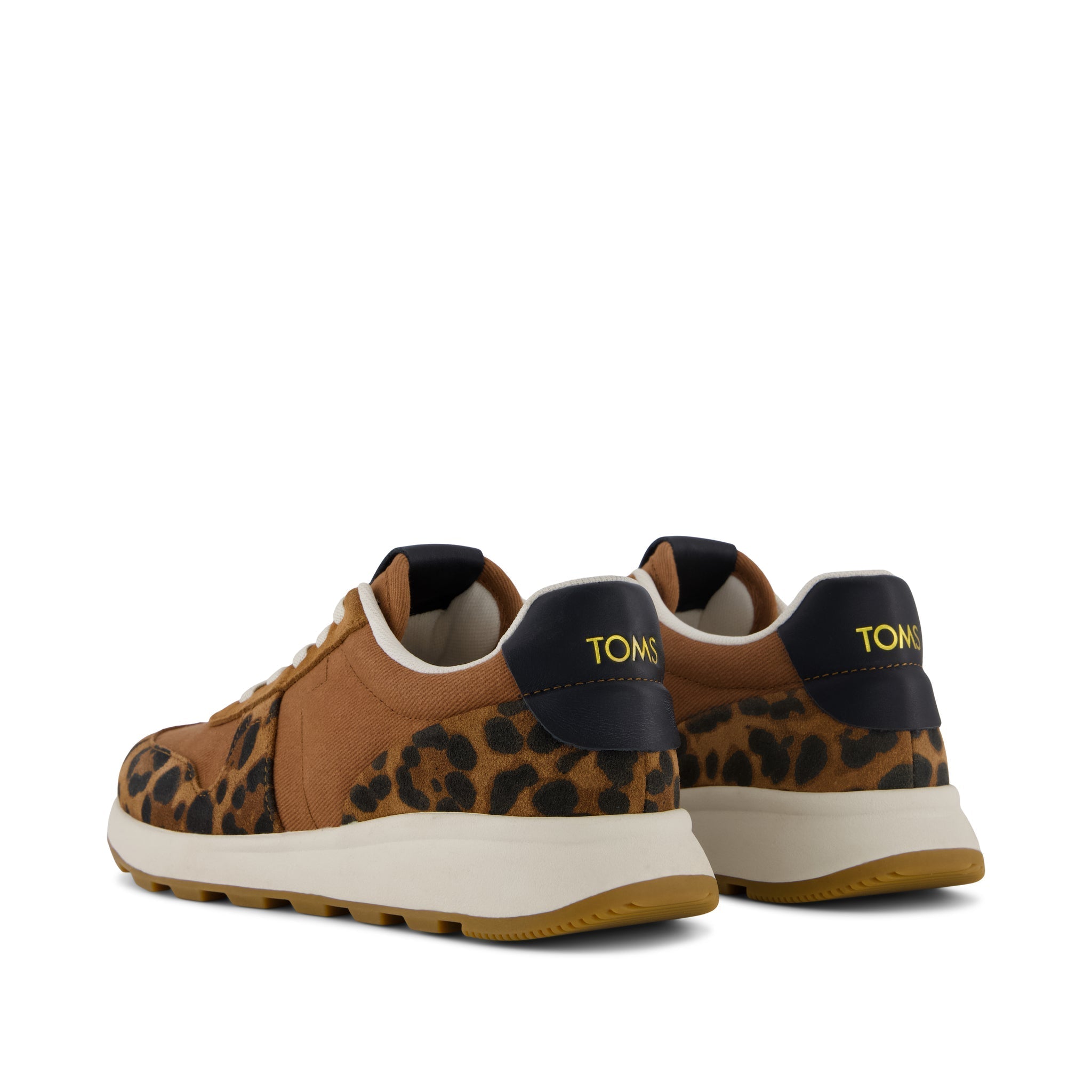 TRVL LITE Retro Runner Sneaker - Water Repellant Brown Sugar Leopard Print Suede Back View