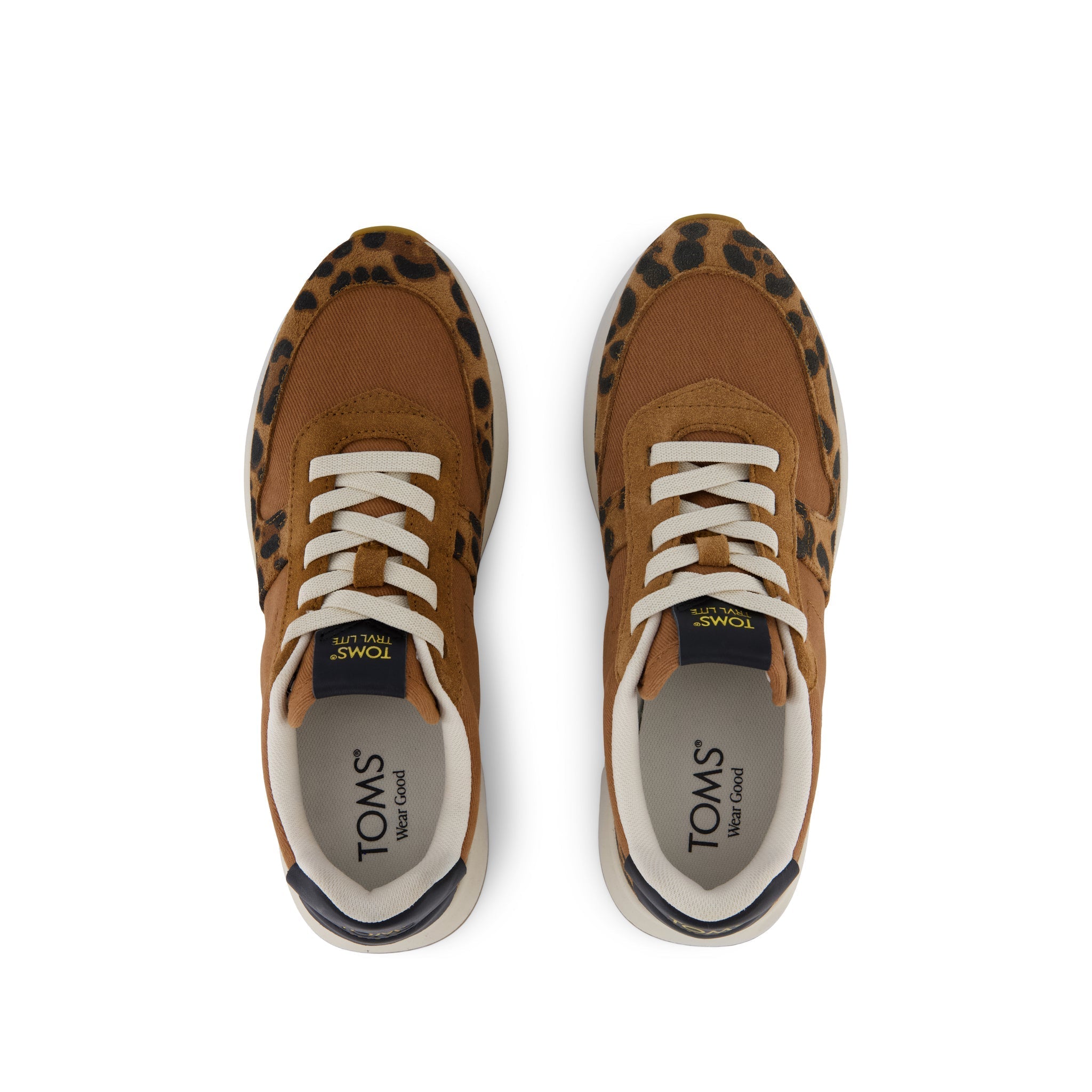 TRVL LITE Retro Runner Sneaker - Water Repellant Brown Sugar Leopard Print Suede Top View