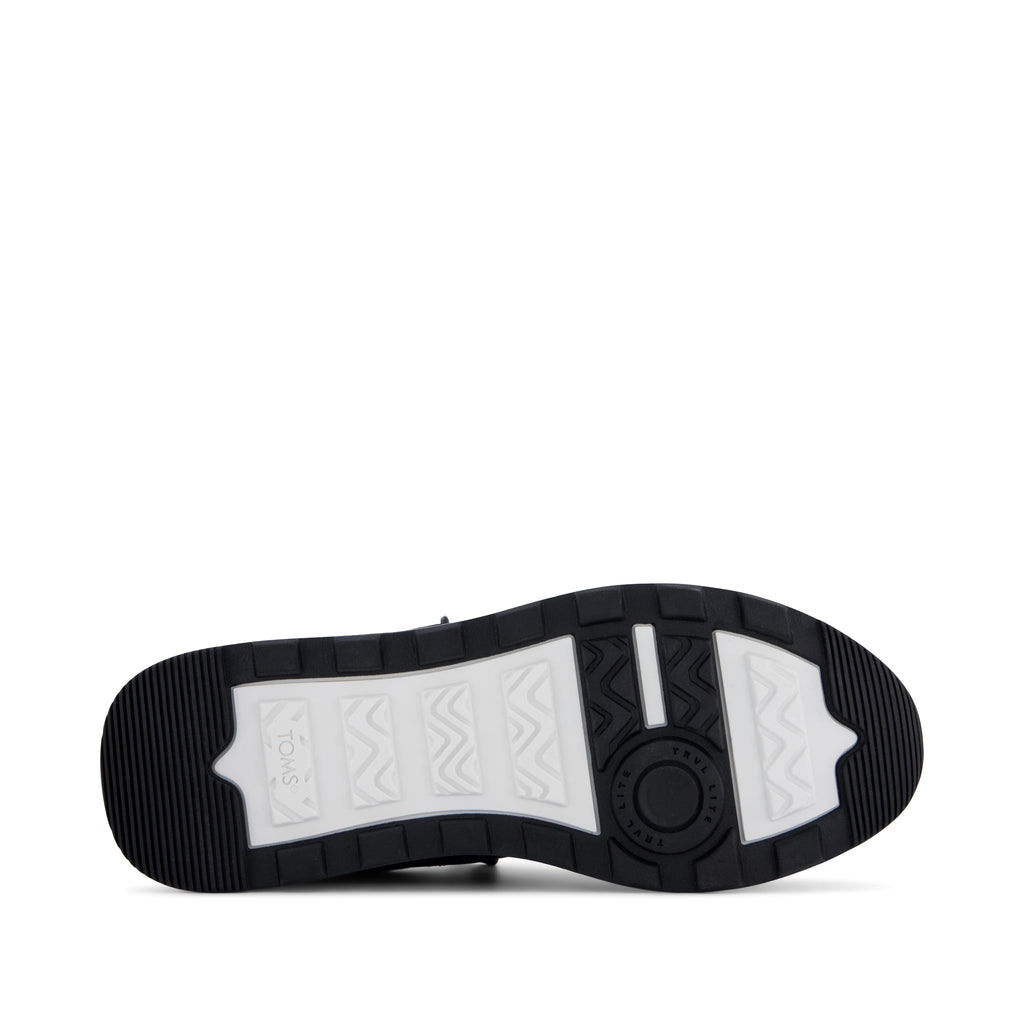 TRVL LITE Cabrillo Sneaker - Water Repellant Black Vintage Twill and Metallic Suede Bottom Sole View