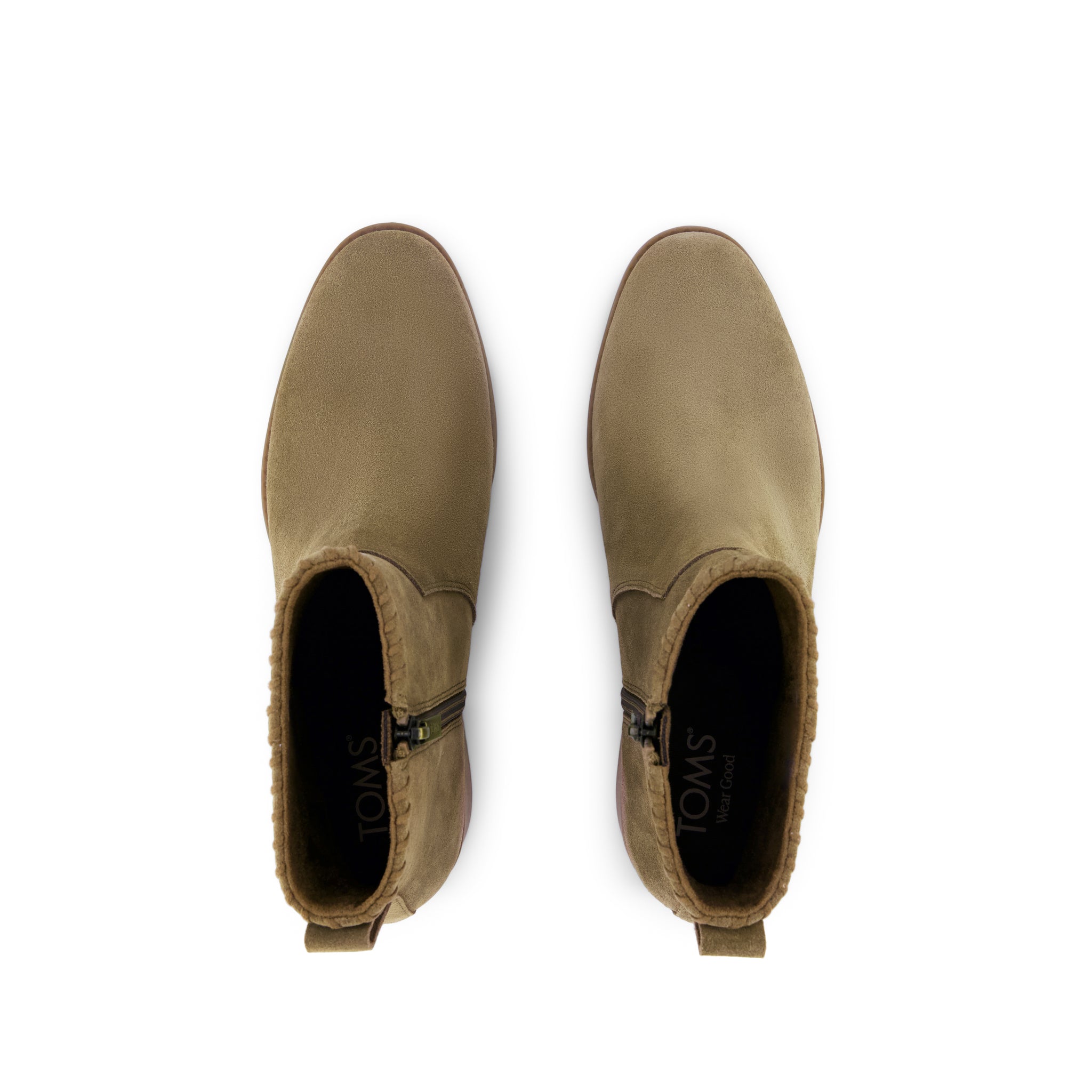 Delilah Heeled Boot - Water Repellent Military Olive Suede Top View