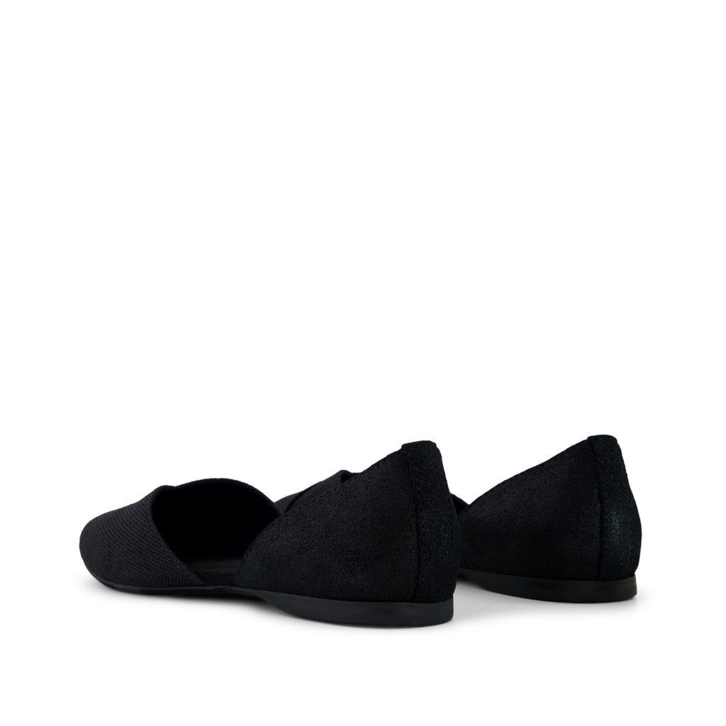 Gemma D'Orsay Flat - Black Melange Woven Metallic Suede Back View