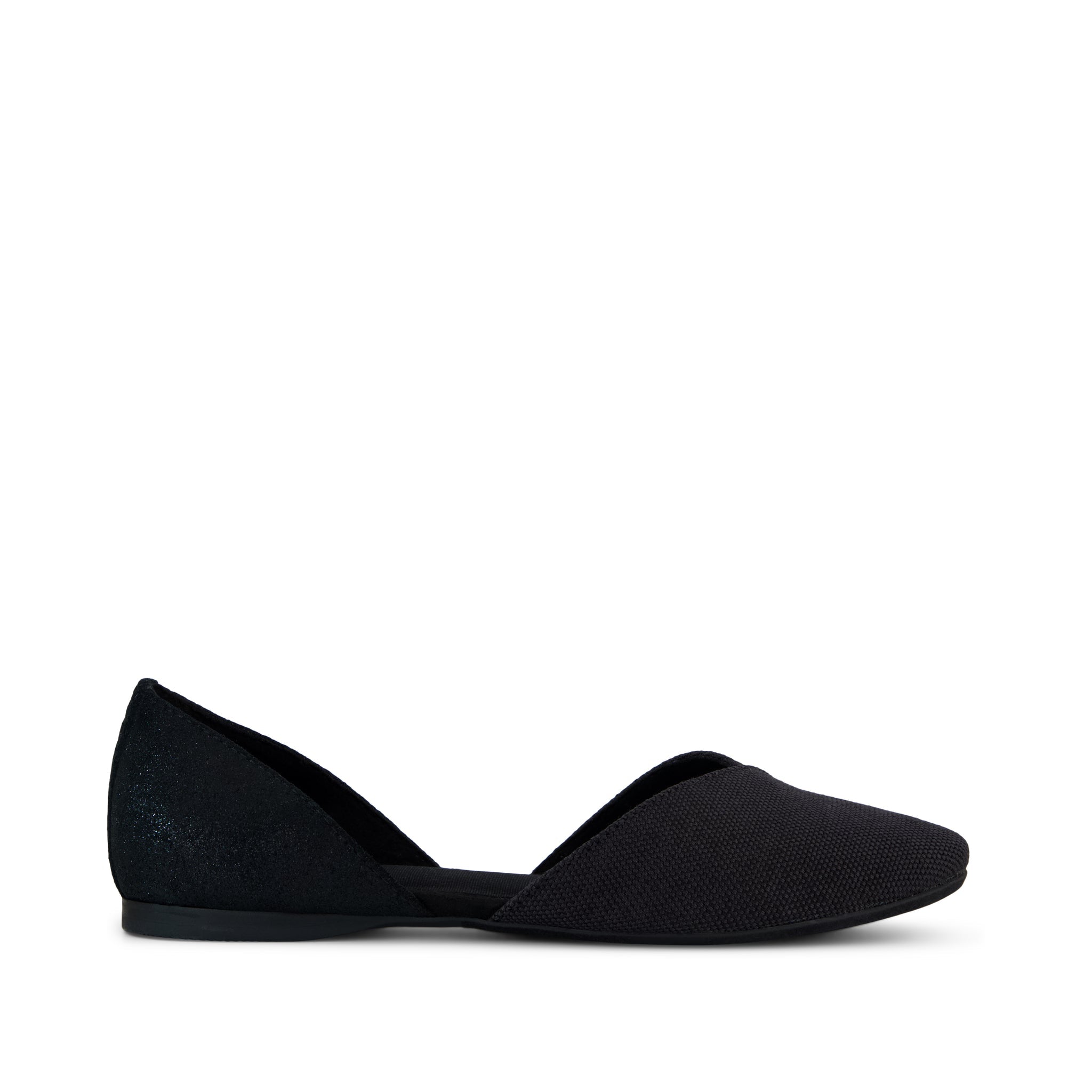 Gemma D'Orsay Flat - Black Melange Woven Metallic Suede Side View