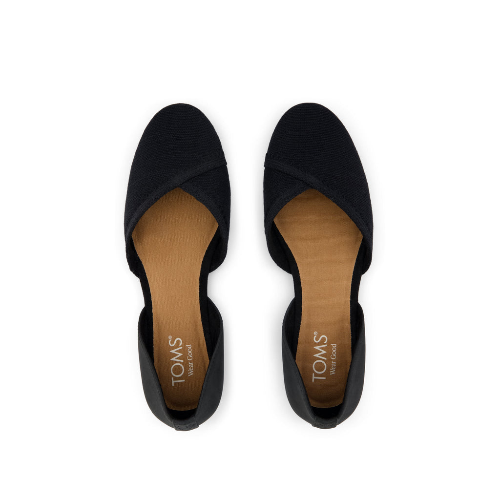 Gemma D'Orsay Flat - Black Leather & Heritage Canvas Top View