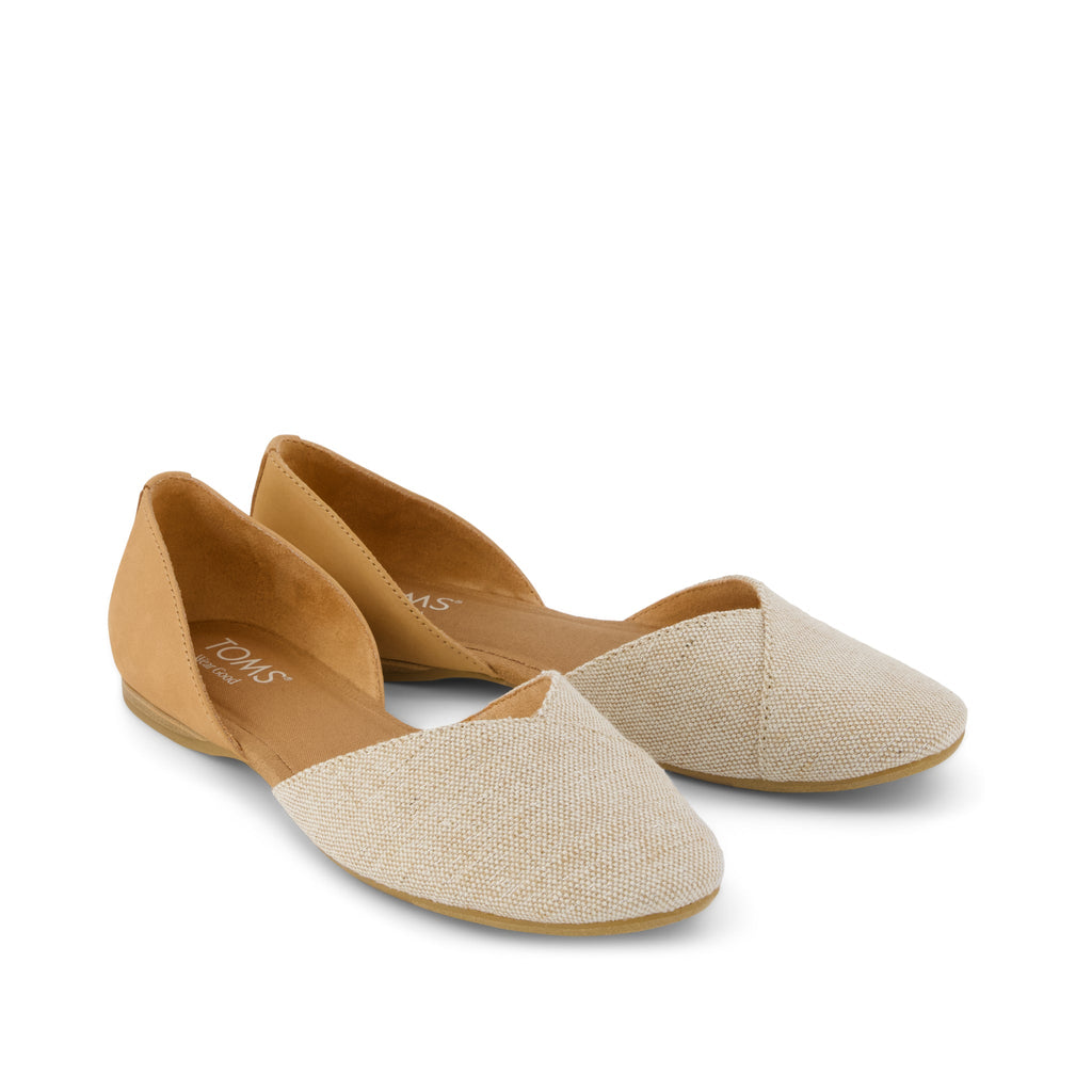 Gemma D'Orsay Flat - Honey Brown Leather & Natural Sparkle Woven Front View