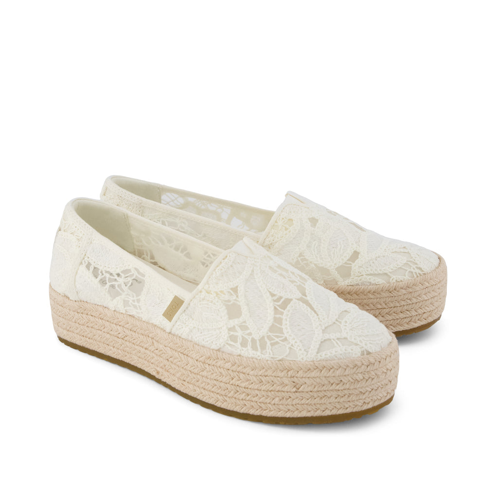 Valencia Platform Espadrille - Egret White Floral Crochet Front View