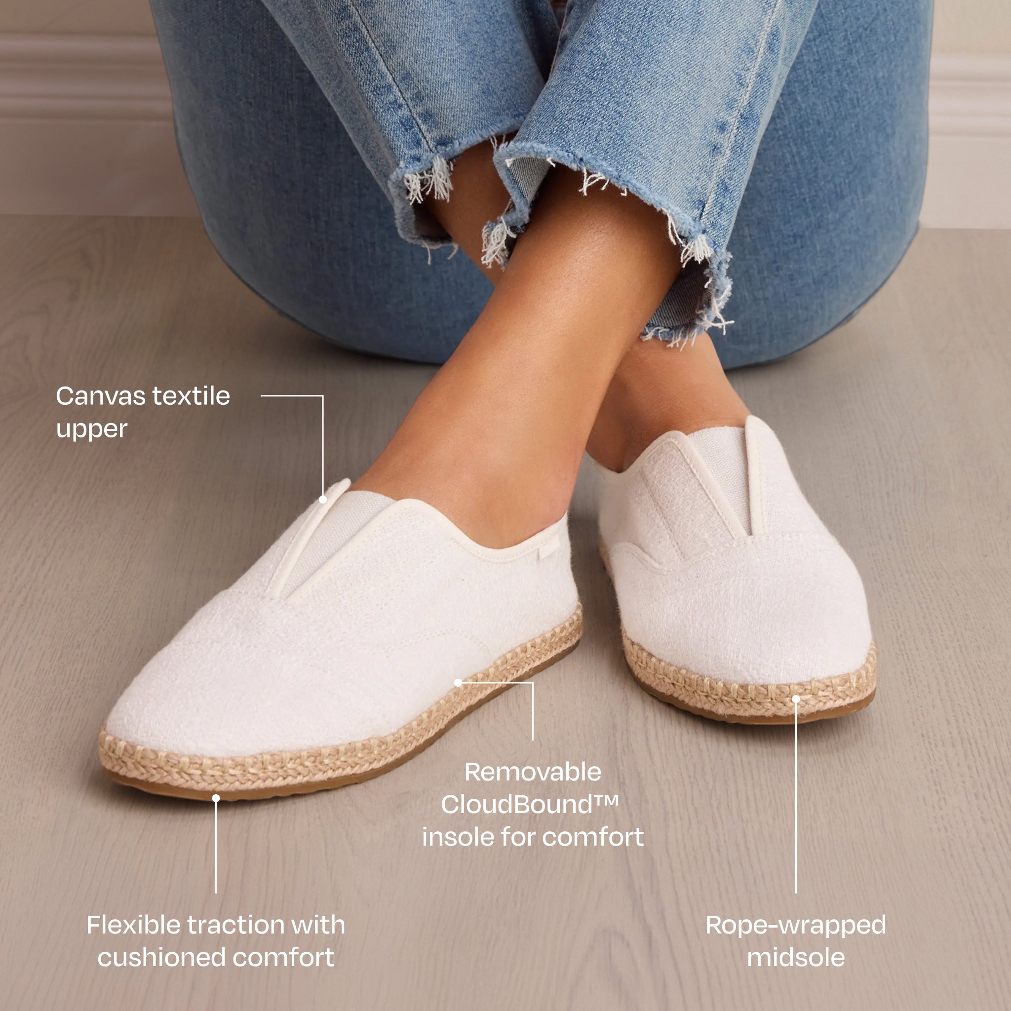 Palmera Plus Slip-On Espadrille - Weißes Vintage-Slub