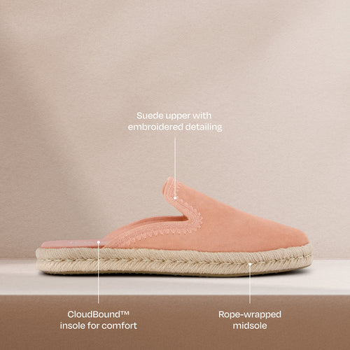 Santiago Mule Espadrille - Bloom Pink Suede with Embroidery