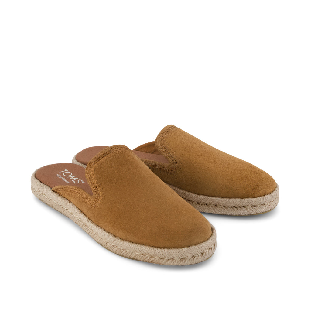 Santiago Mule Espadrille - Brown Sugar Suede with Embroidery Front View
