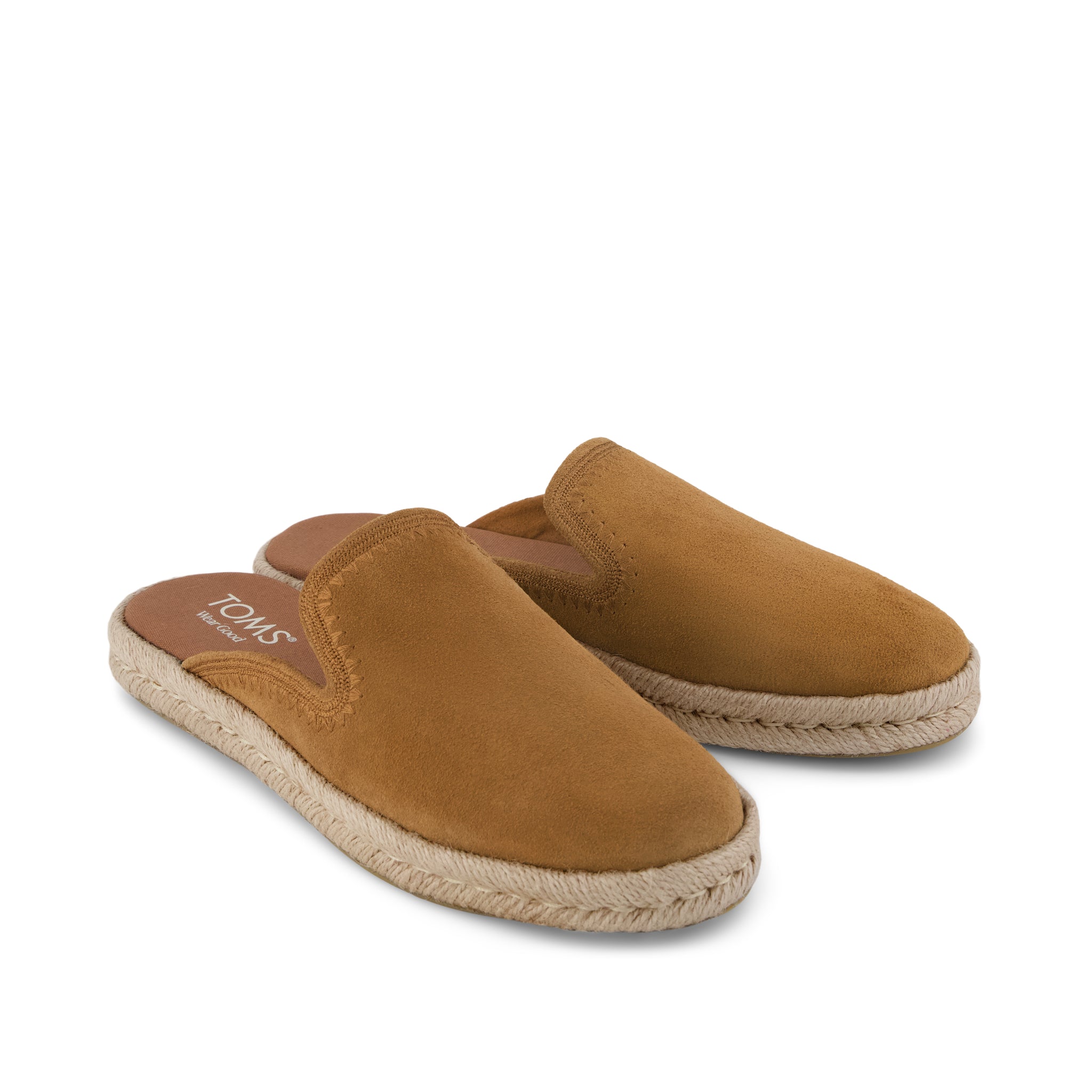 Santiago Mule Espadrille - Brown Sugar Suede with Embroidery Front View