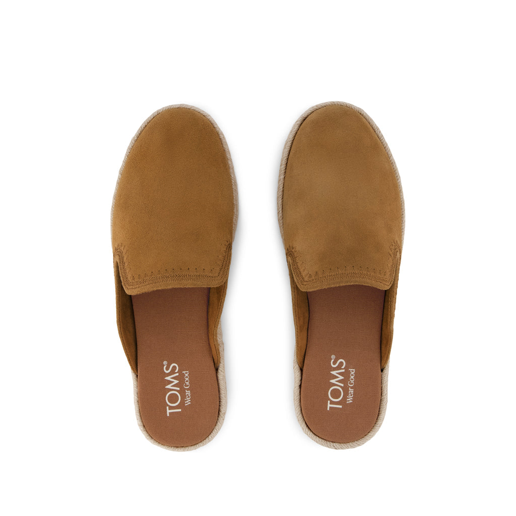 Santiago Mule Espadrille - Brown Sugar Suede with Embroidery Top View